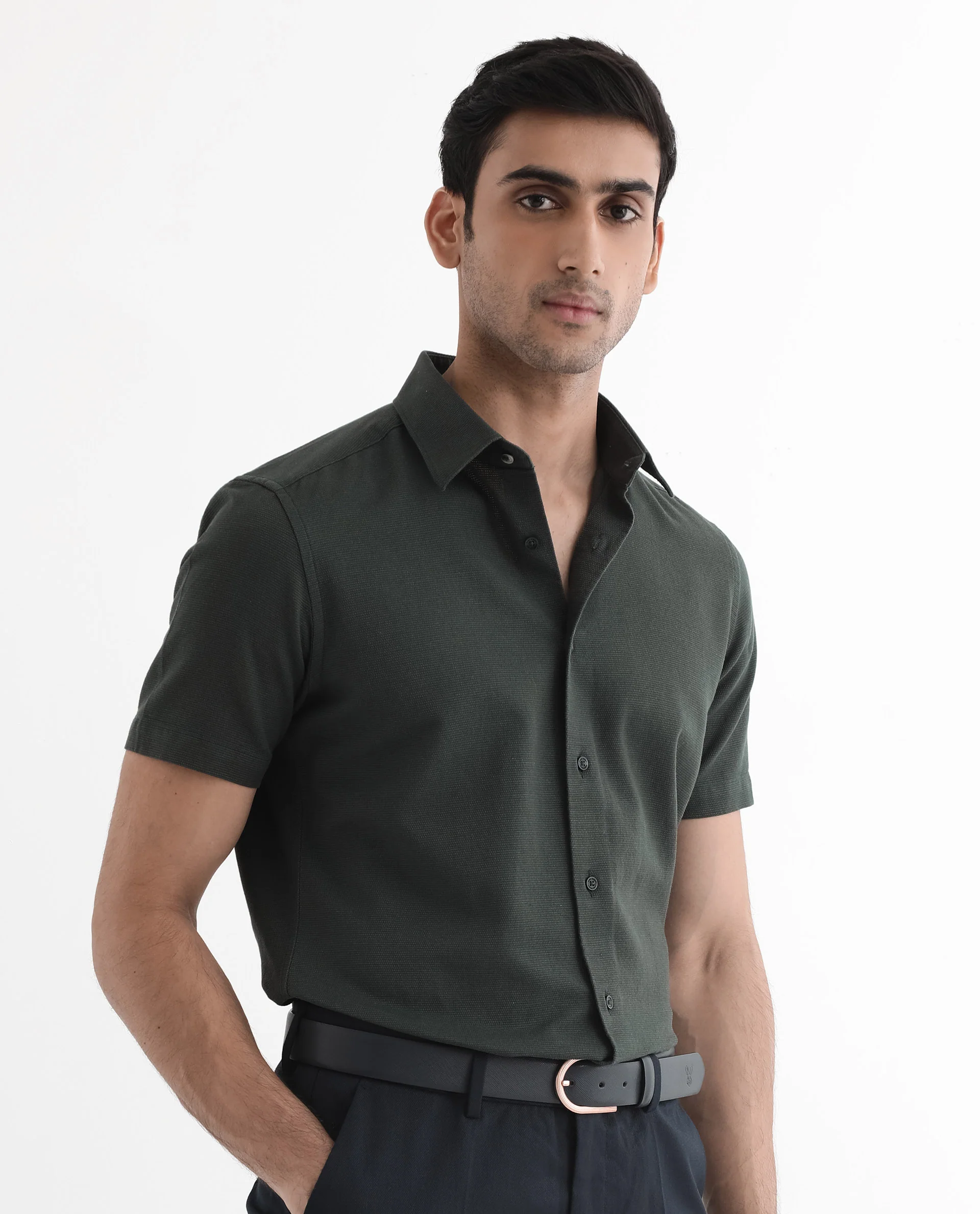Rare Rabbit Men's Matto-1 Dark Green Cotton Striped Print Boxy Fit Half Sleeve Collared Shirt - Image 6