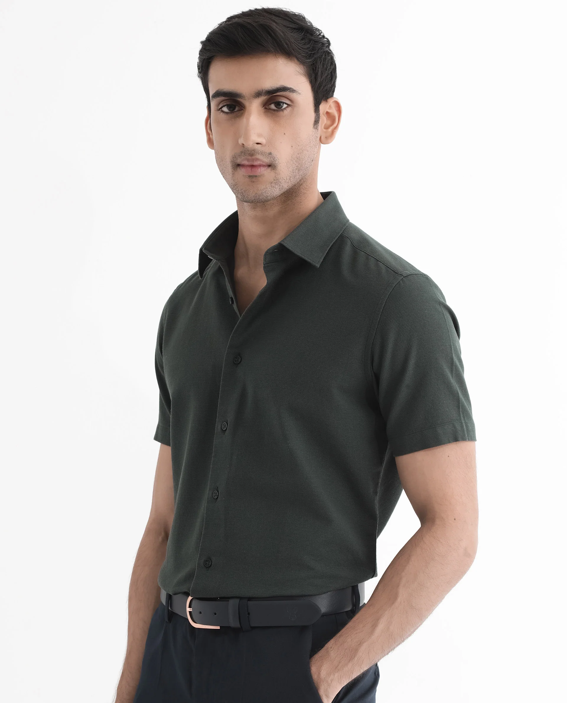 Rare Rabbit Men's Matto-1 Dark Green Cotton Striped Print Boxy Fit Half Sleeve Collared Shirt - Image 8