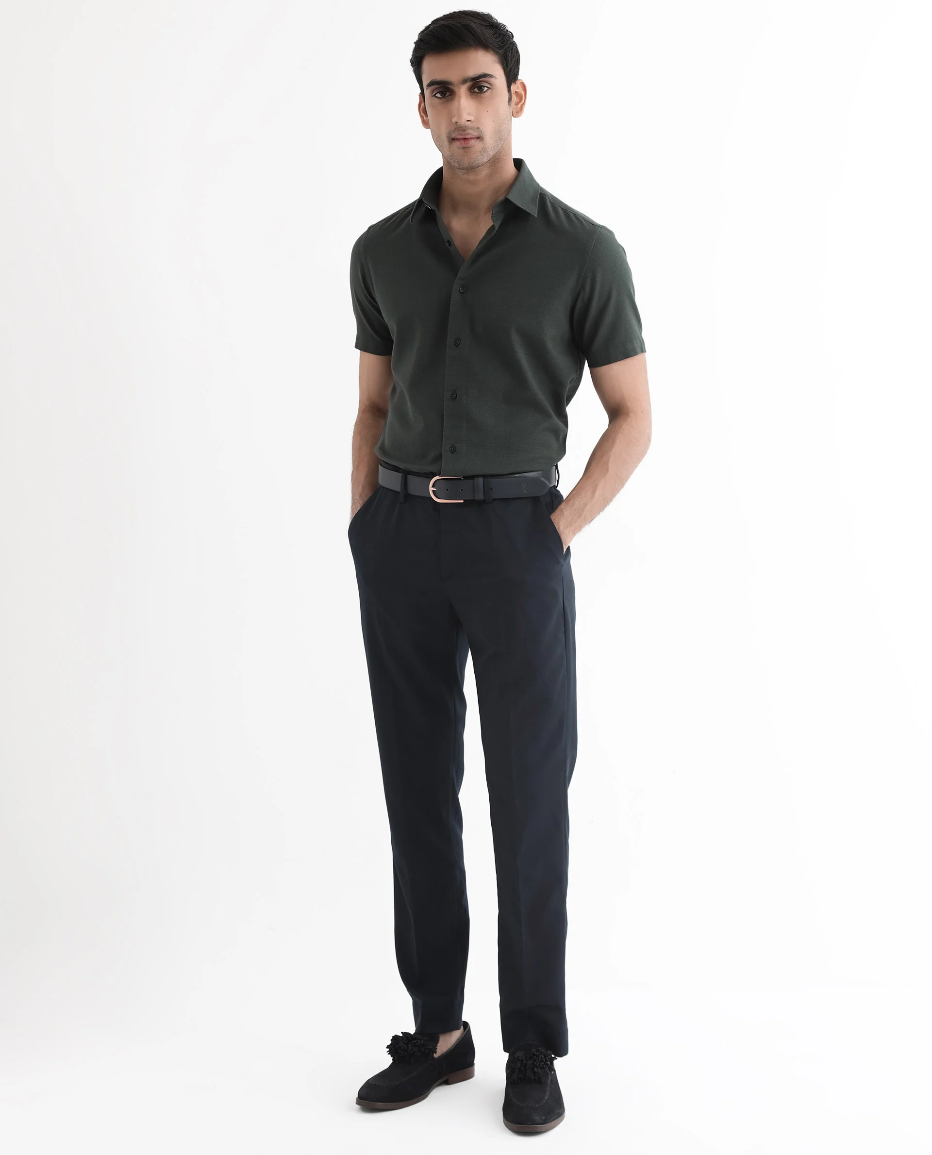 Rare Rabbit Men's Matto-1 Dark Green Cotton Striped Print Boxy Fit Half Sleeve Collared Shirt - Image 9