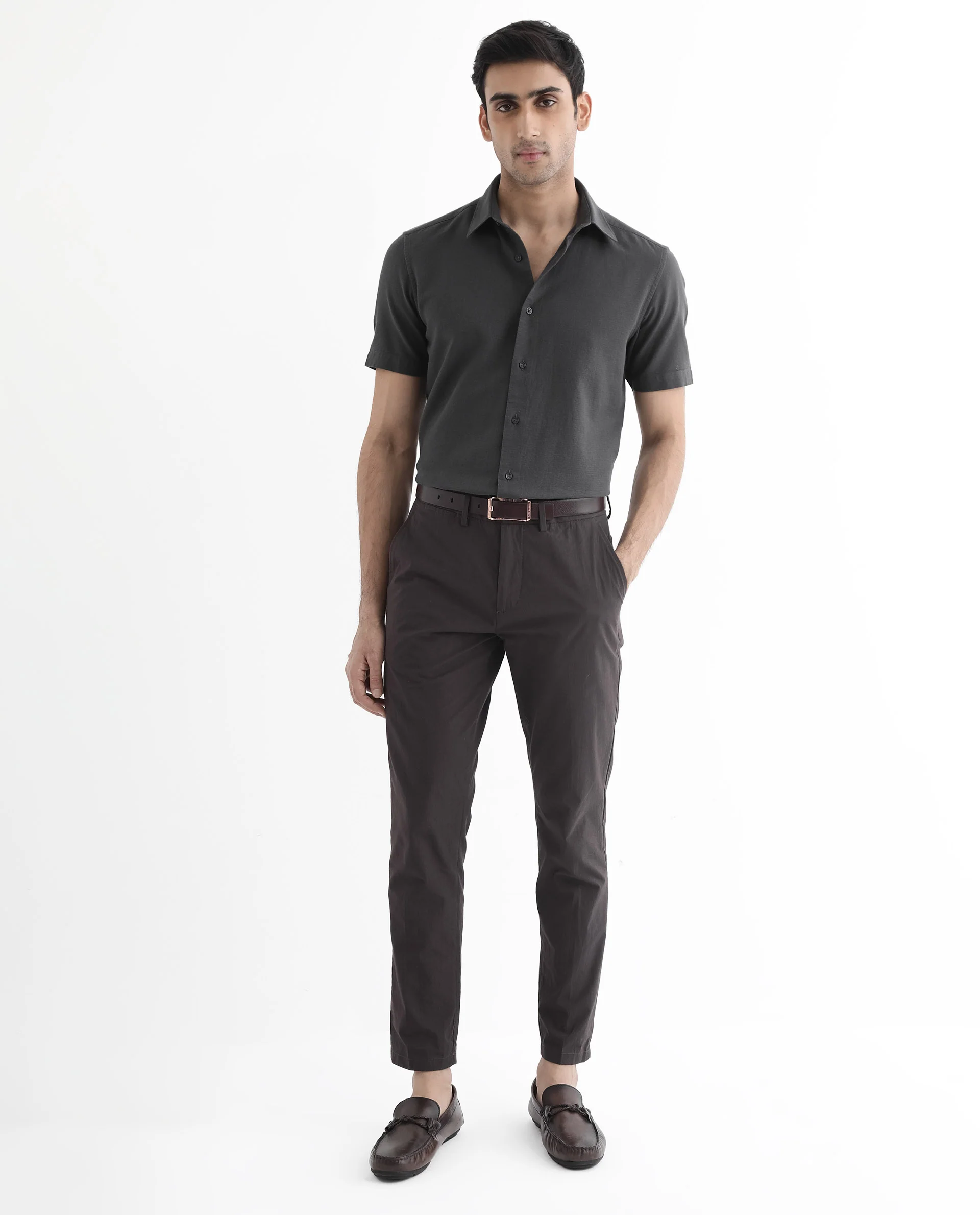 Rare Rabbit Men's Matto-1 Dark Grey Cotton Striped Print Boxy Fit Half Sleeve Collared Shirt - Image 2