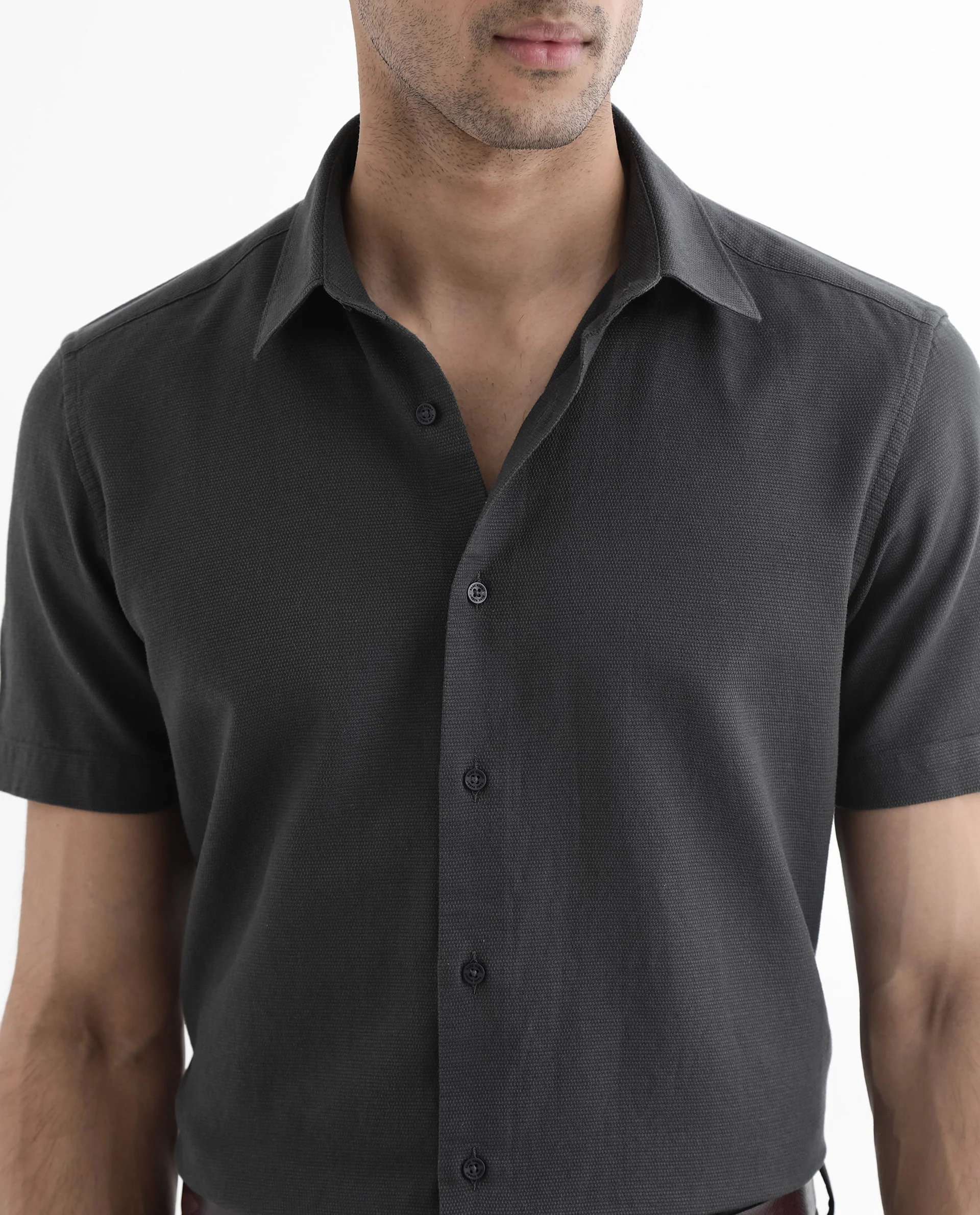 Rare Rabbit Men's Matto-1 Dark Grey Cotton Striped Print Boxy Fit Half Sleeve Collared Shirt - Image 3