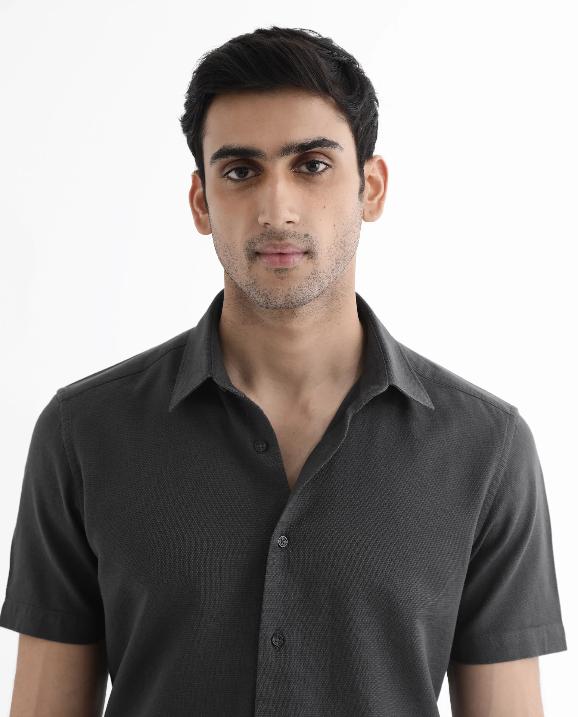 Rare Rabbit Men's Matto-1 Dark Grey Cotton Striped Print Boxy Fit Half Sleeve Collared Shirt - Image 5
