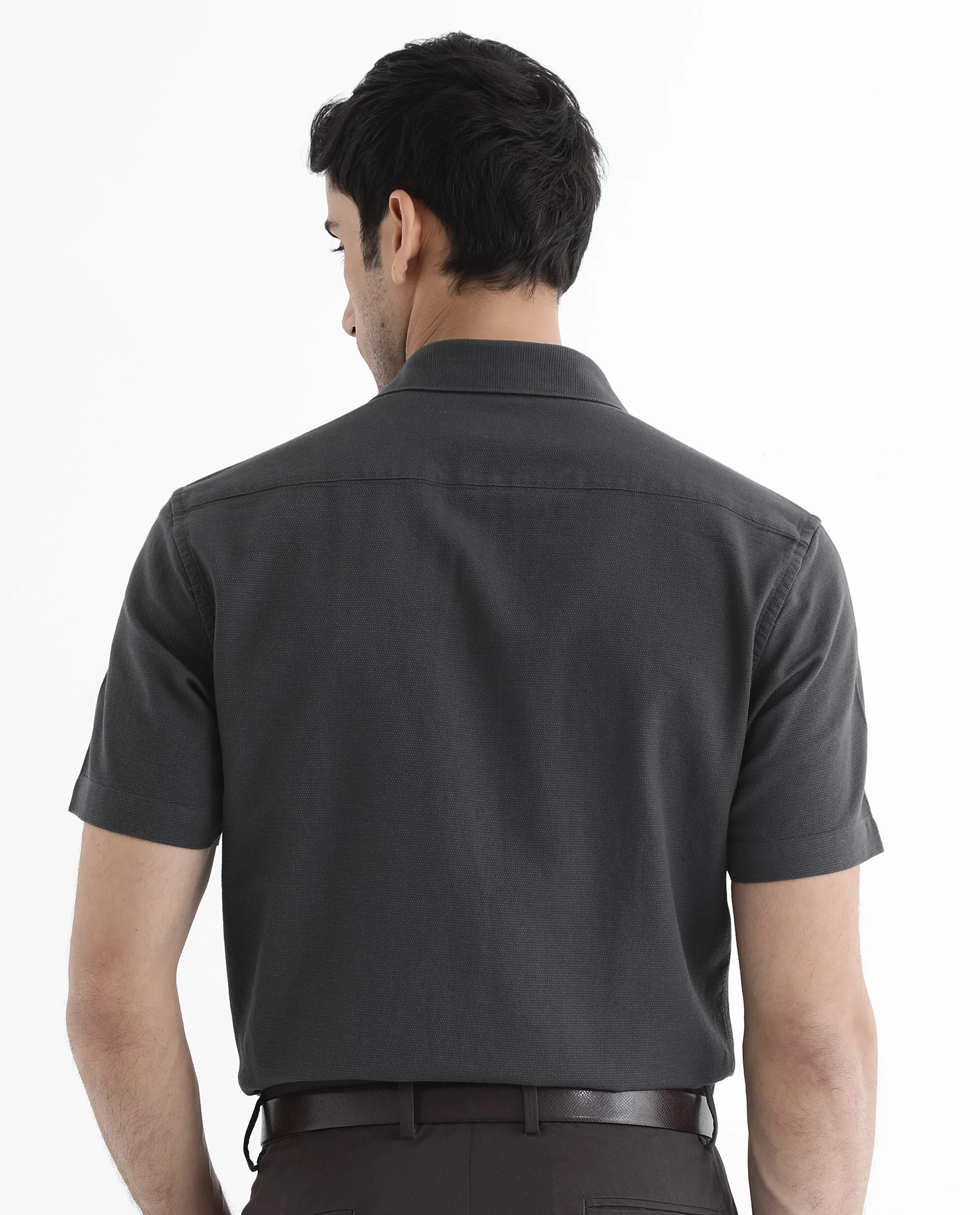 Rare Rabbit Men's Matto-1 Dark Grey Cotton Striped Print Boxy Fit Half Sleeve Collared Shirt - Image 7