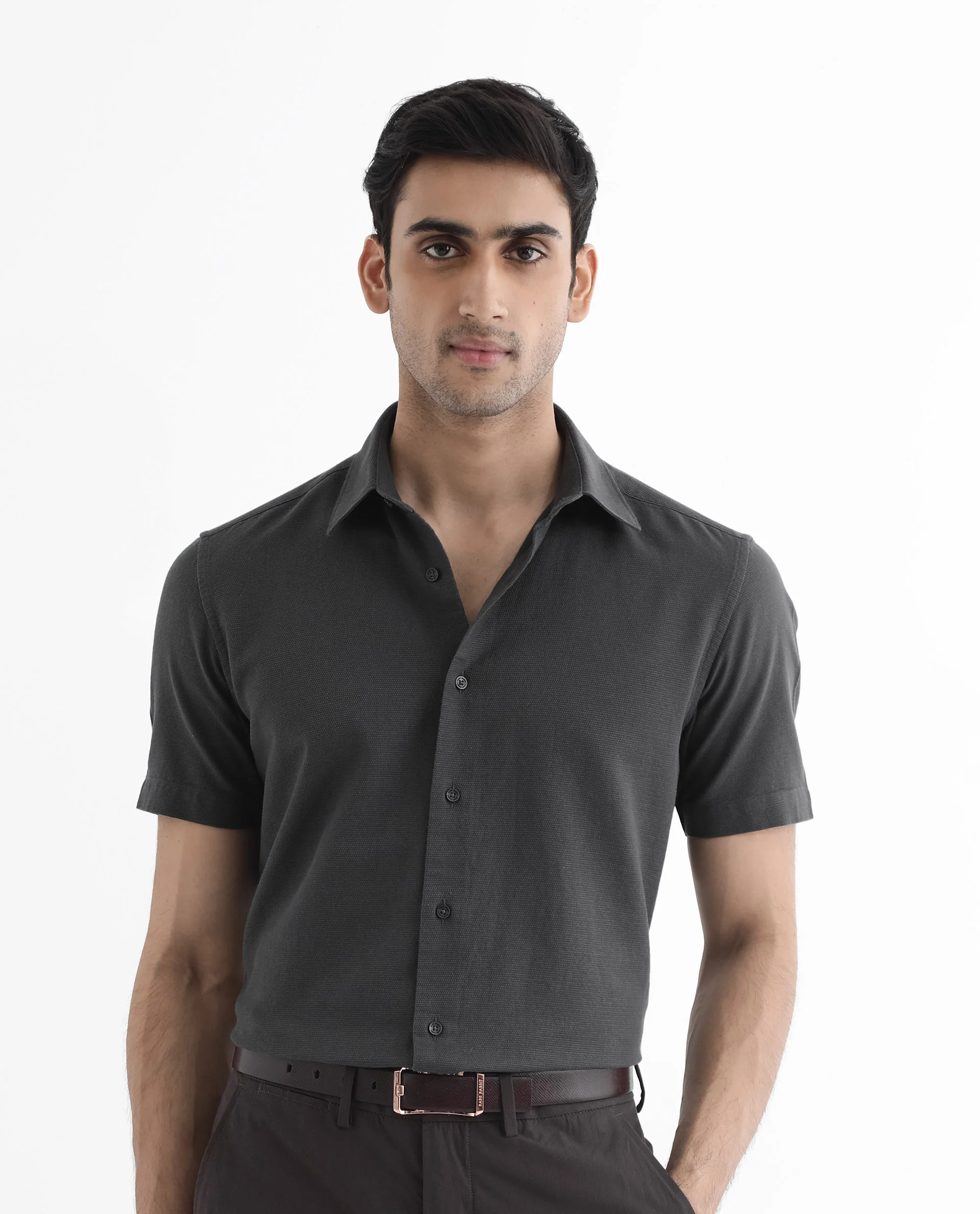 Rare Rabbit Men's Matto-1 Dark Grey Cotton Striped Print Boxy Fit Half Sleeve Collared Shirt - Image 9