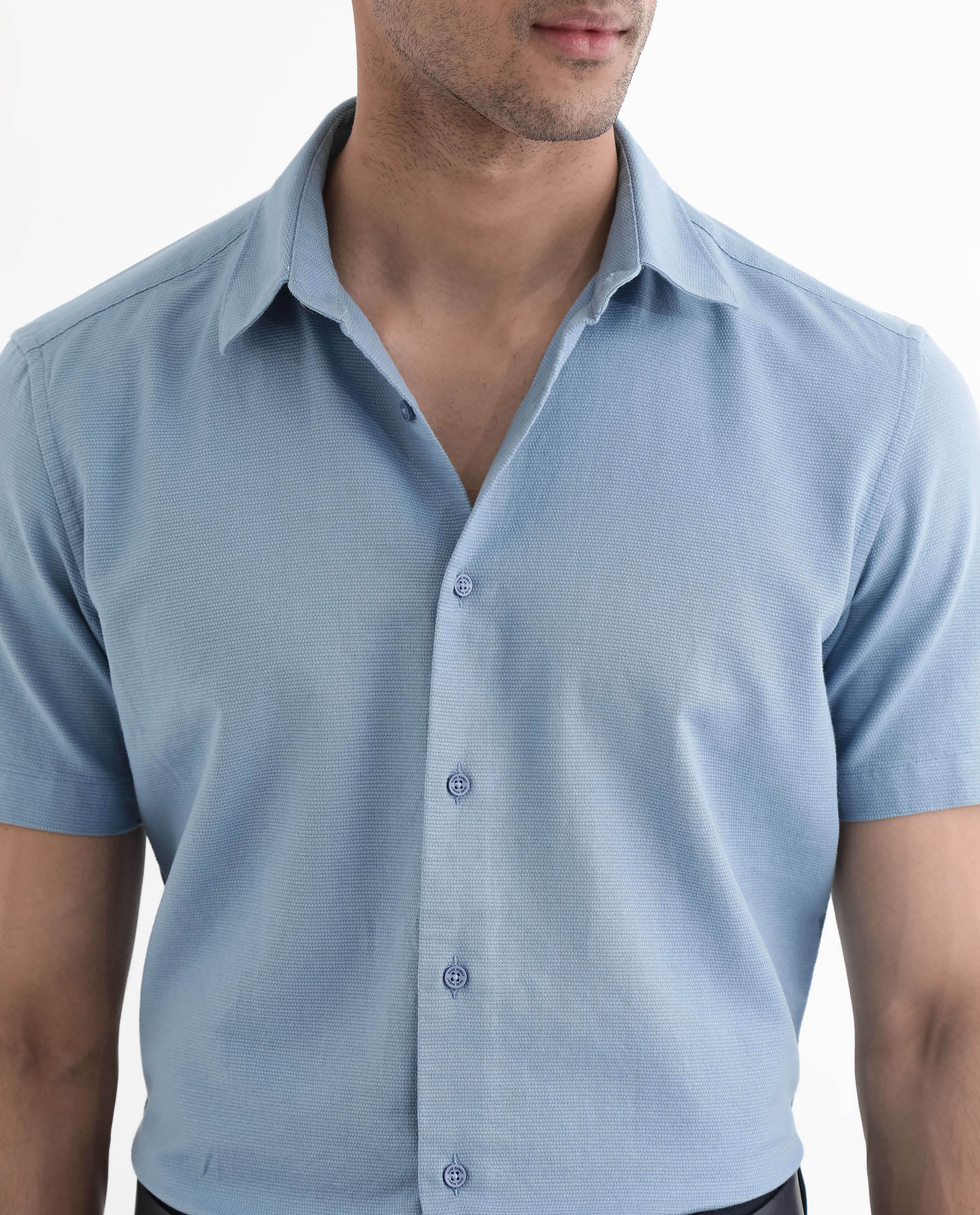 Rare Rabbit Men's Matto-1 Dusky Blue Cotton Striped Print Boxy Fit Half Sleeve Collared Shirt - Image 3