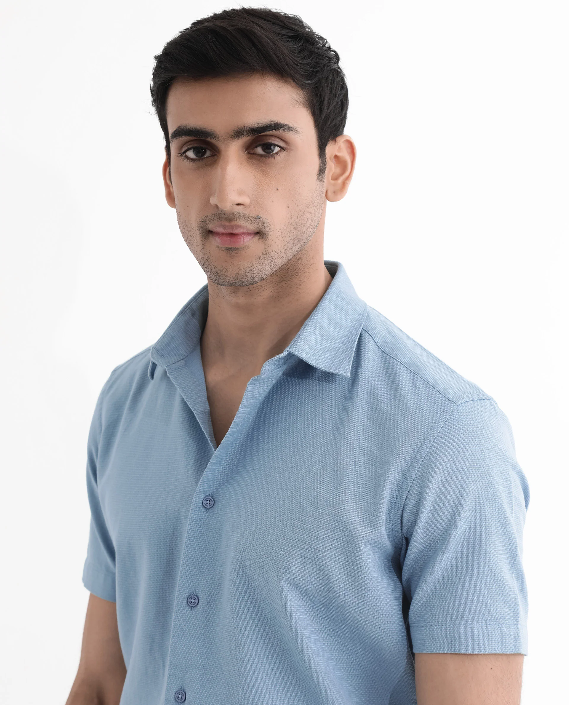 Rare Rabbit Men's Matto-1 Dusky Blue Cotton Striped Print Boxy Fit Half Sleeve Collared Shirt - Image 5