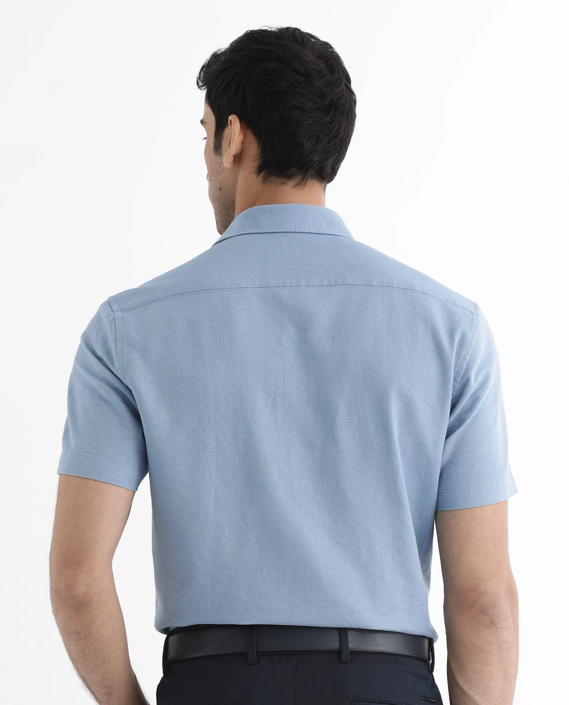 Rare Rabbit Men's Matto-1 Dusky Blue Cotton Striped Print Boxy Fit Half Sleeve Collared Shirt - Image 7