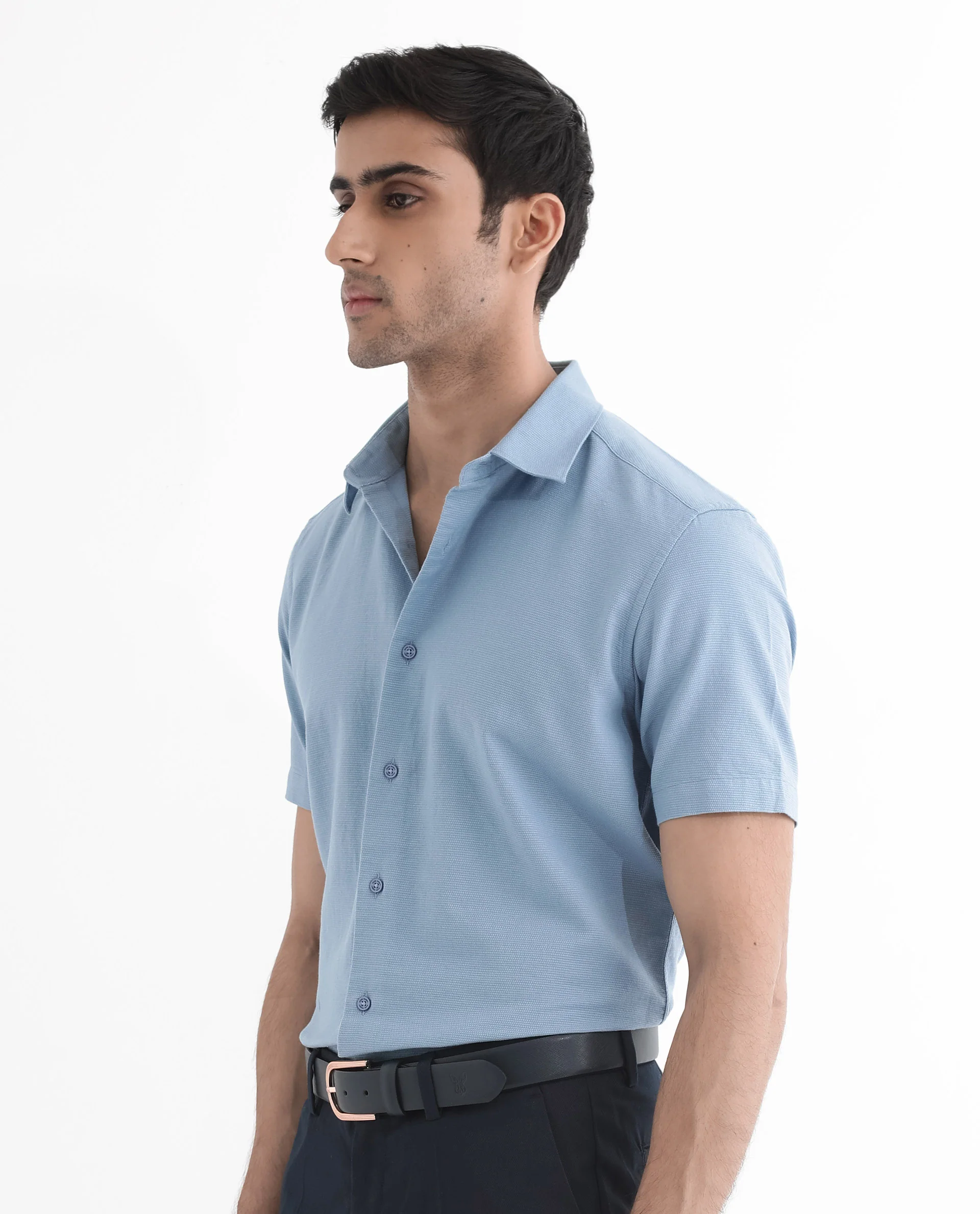 Rare Rabbit Men's Matto-1 Dusky Blue Cotton Striped Print Boxy Fit Half Sleeve Collared Shirt - Image 8
