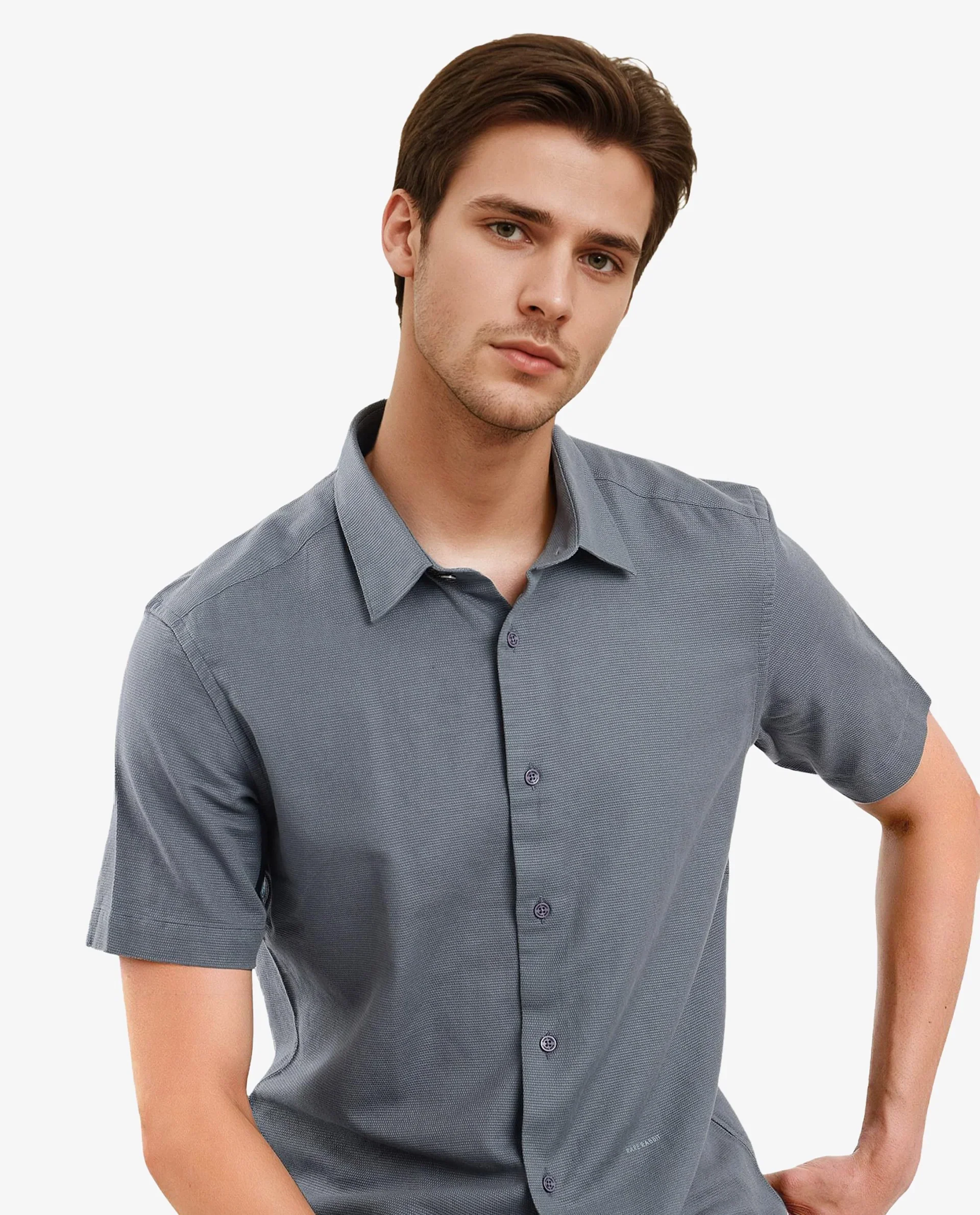 Rare Rabbit Men's Matto-1 Dusky Petrol Cotton Striped Print Boxy Fit Half Sleeve Collared Shirt - Image 2