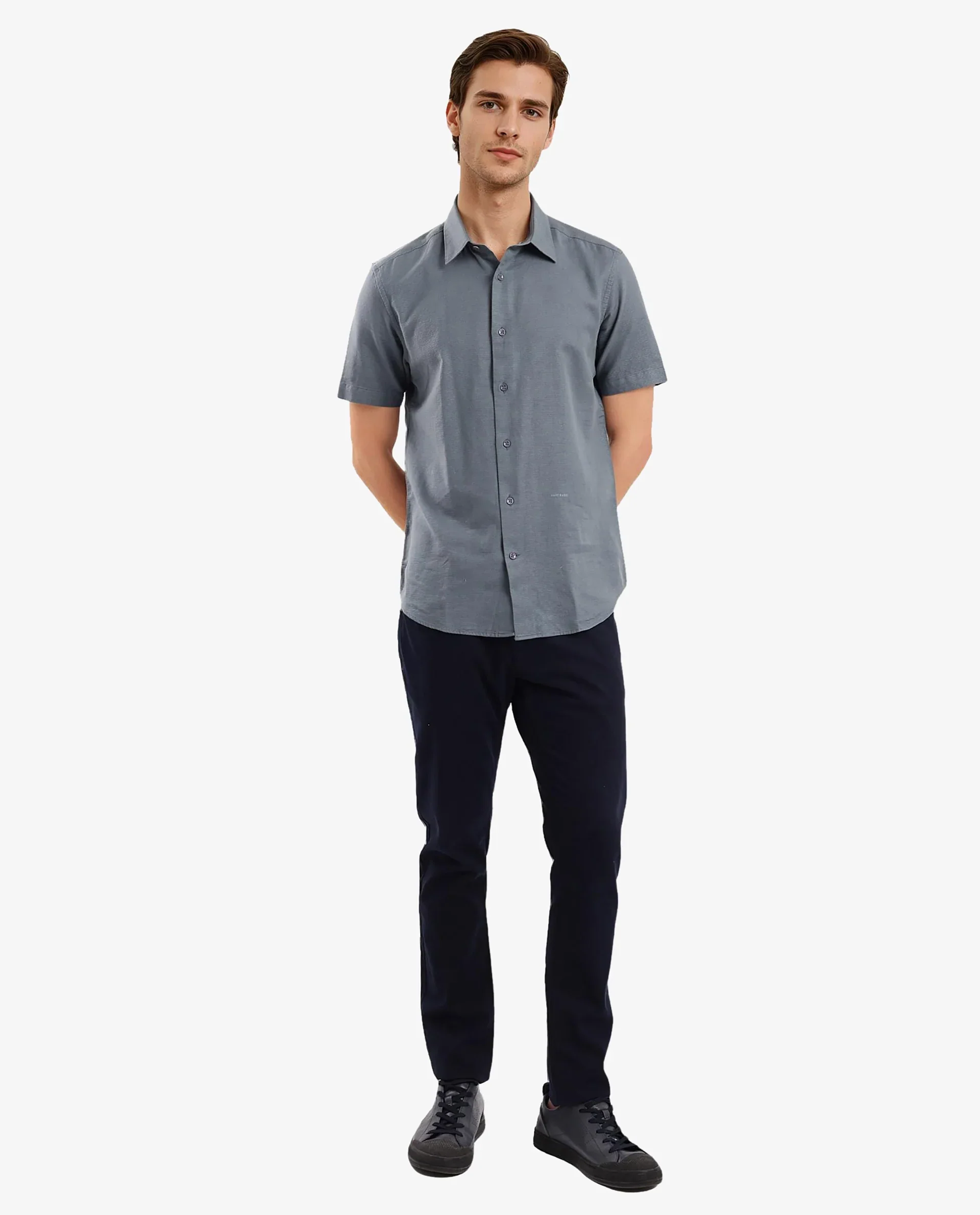 Rare Rabbit Men's Matto-1 Dusky Petrol Cotton Striped Print Boxy Fit Half Sleeve Collared Shirt - Image 3