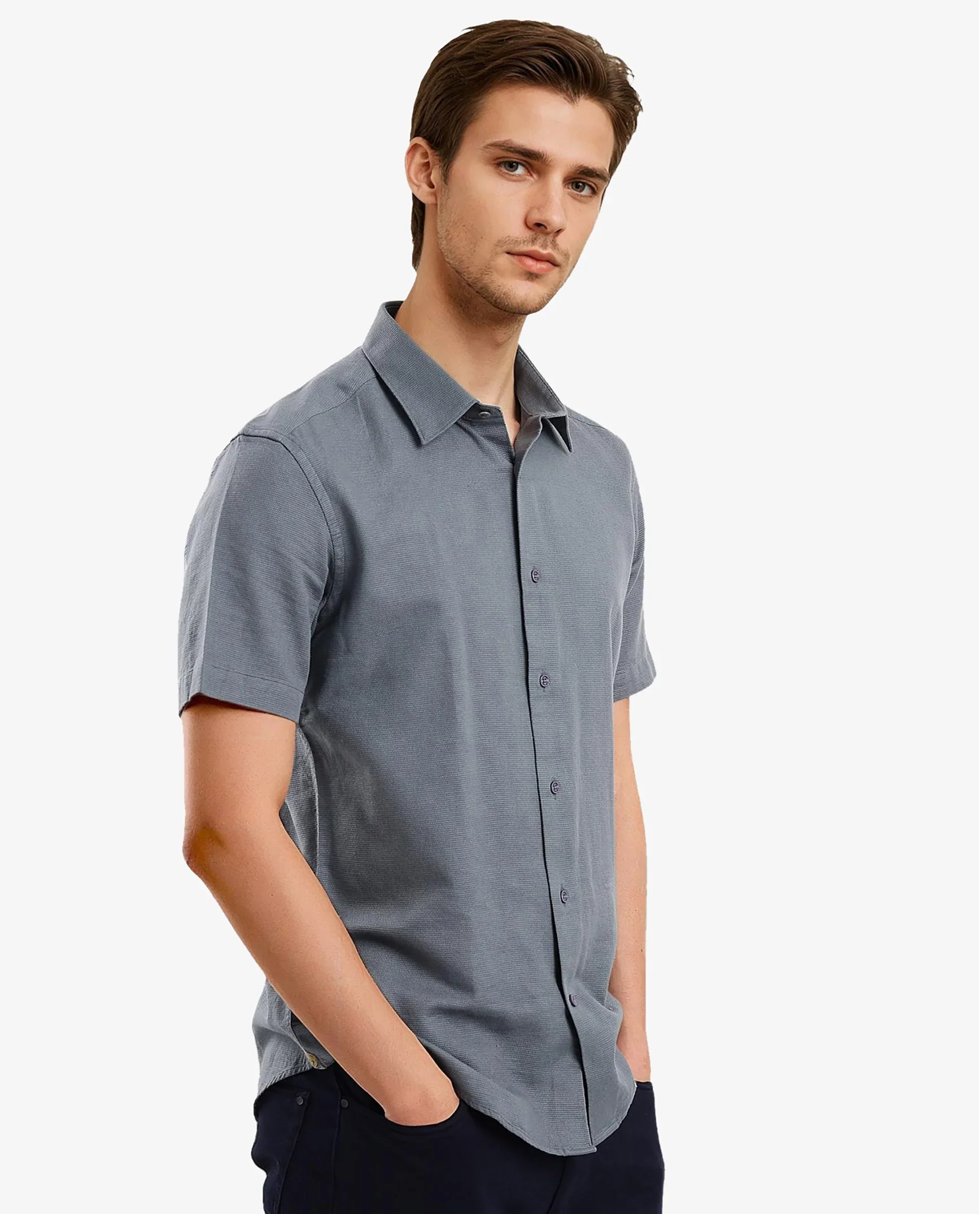Rare Rabbit Men's Matto-1 Dusky Petrol Cotton Striped Print Boxy Fit Half Sleeve Collared Shirt - Image 4