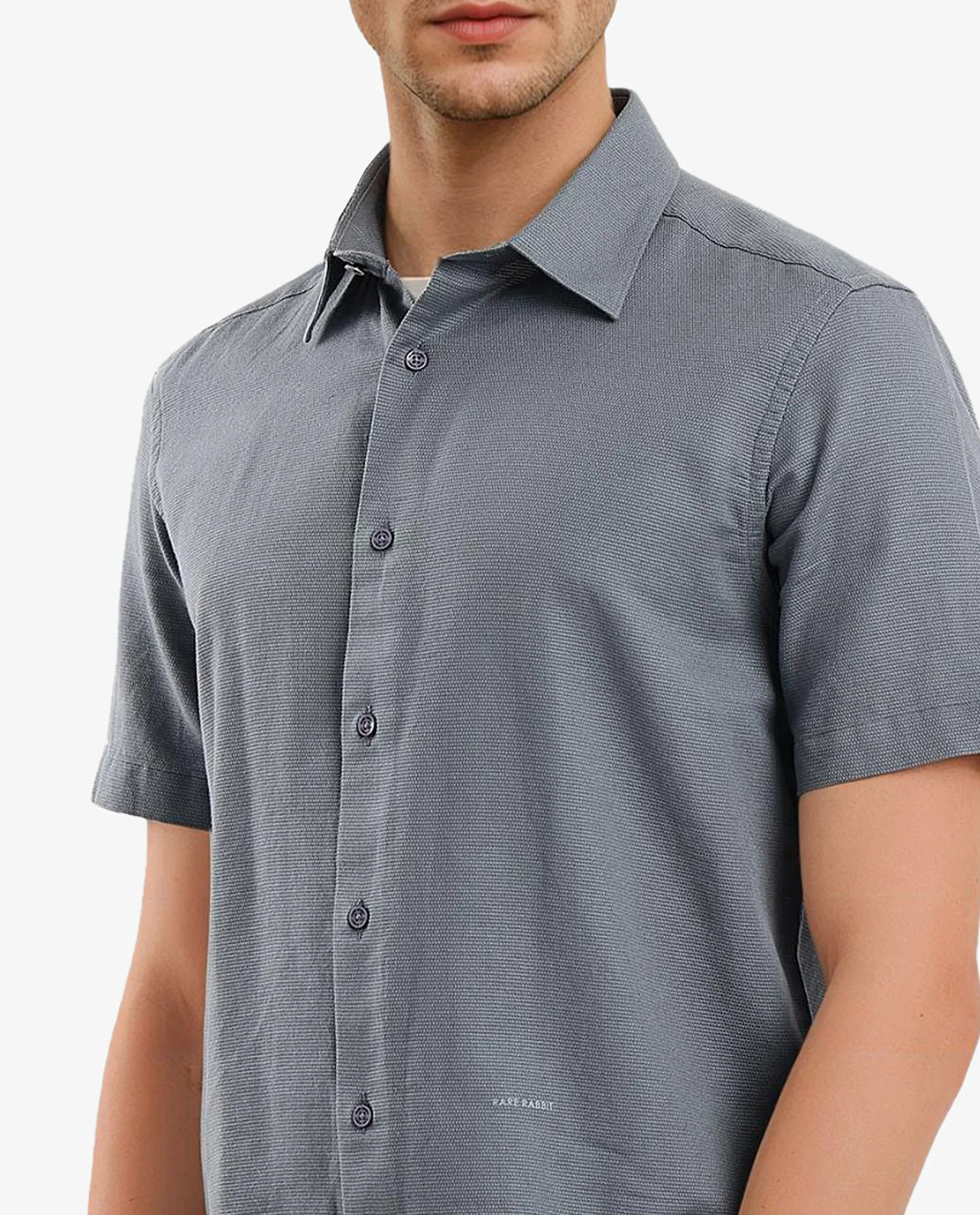 Rare Rabbit Men's Matto-1 Dusky Petrol Cotton Striped Print Boxy Fit Half Sleeve Collared Shirt - Image 6