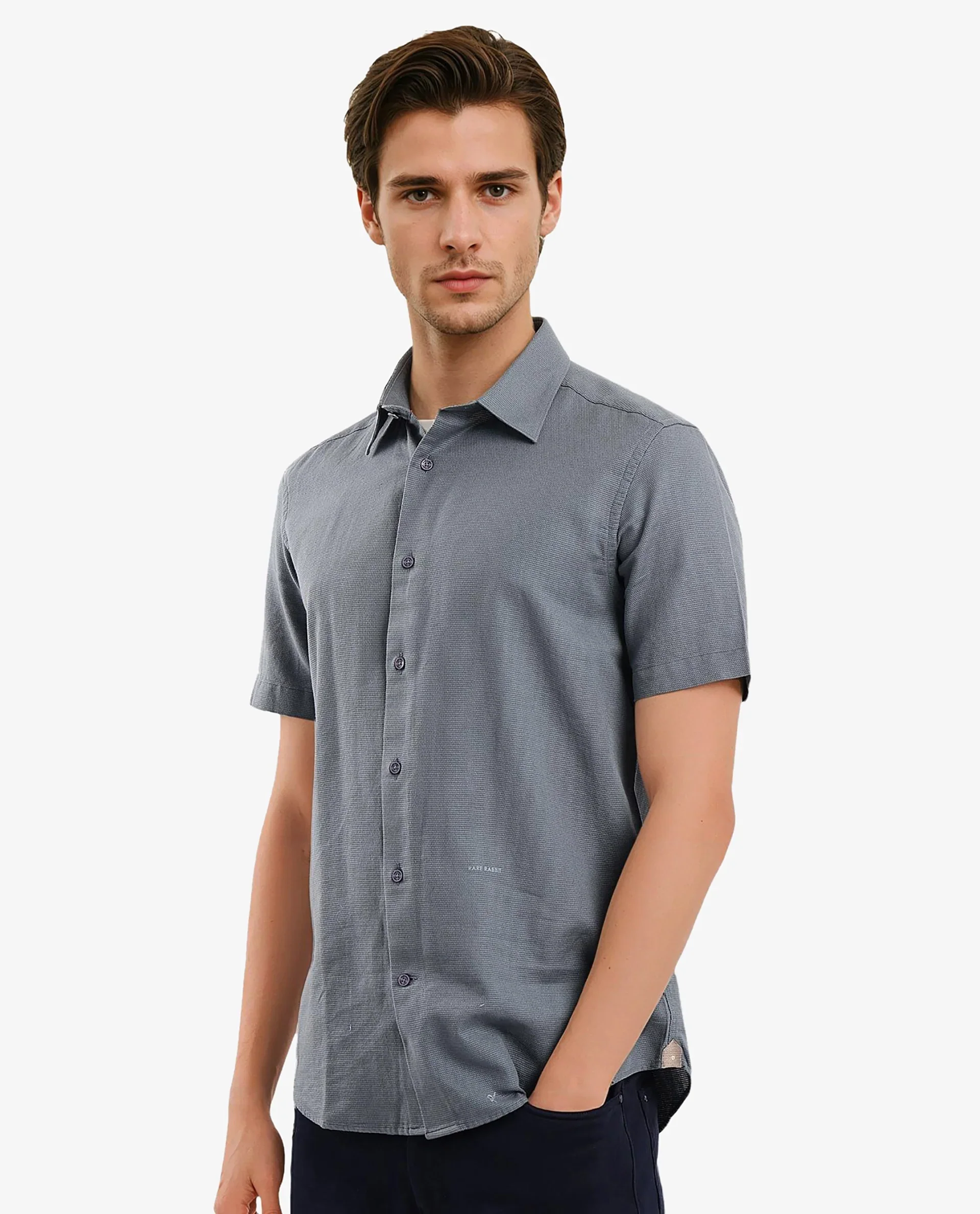 Rare Rabbit Men's Matto-1 Dusky Petrol Cotton Striped Print Boxy Fit Half Sleeve Collared Shirt - Image 8