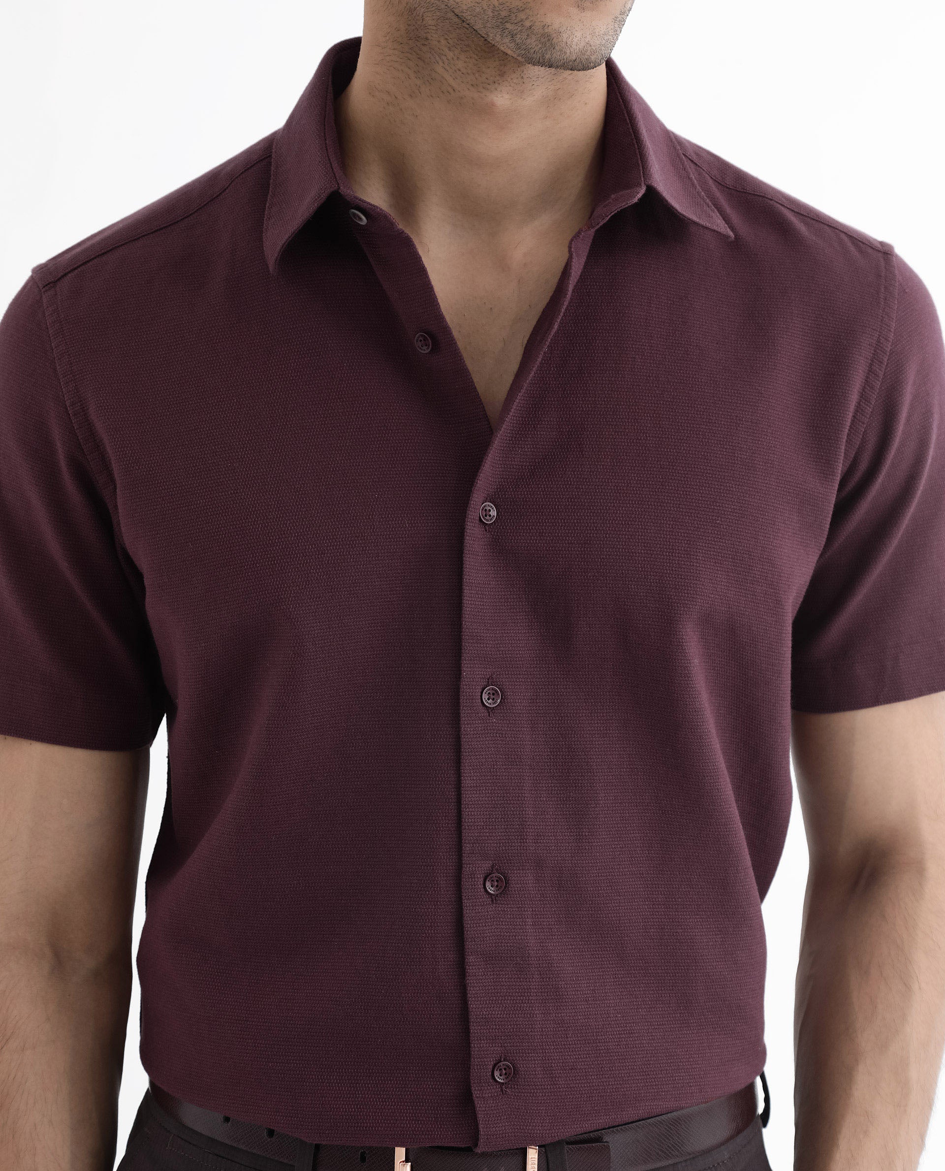 Rare Rabbit Men's Matto-1 Maroon Cotton Striped Print Boxy Fit Half Sleeve Collared Shirt - Image 3