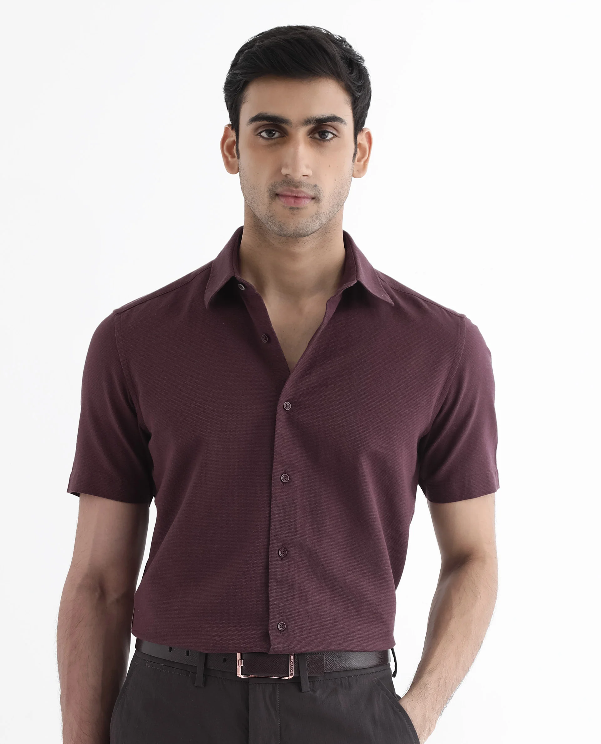 Rare Rabbit Men's Matto-1 Maroon Cotton Striped Print Boxy Fit Half Sleeve Collared Shirt - Image 4