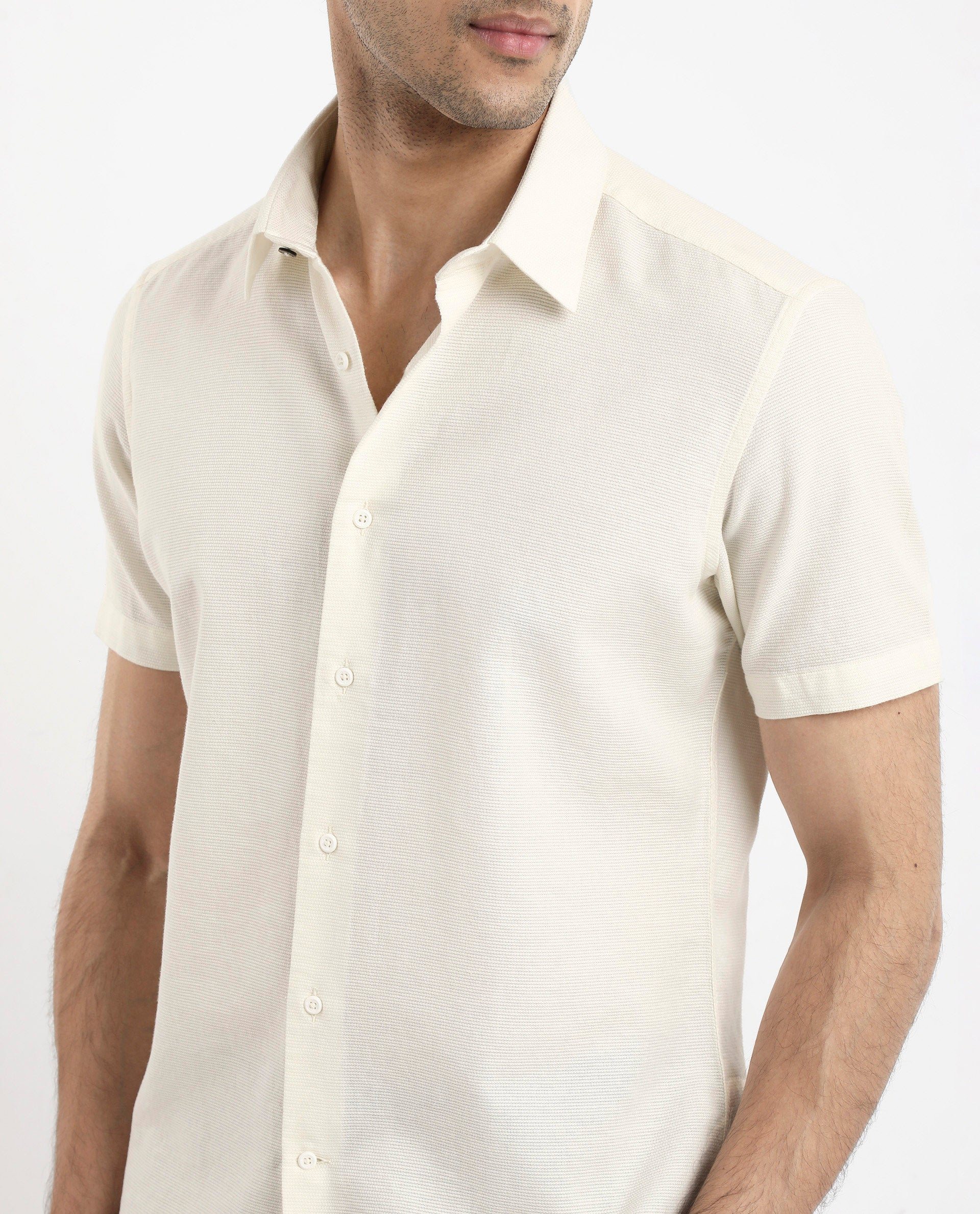 Rare Rabbit Men's Matto-1 White Cotton Striped Print Boxy Fit Half Sleeve Collared Shirt - Image 3