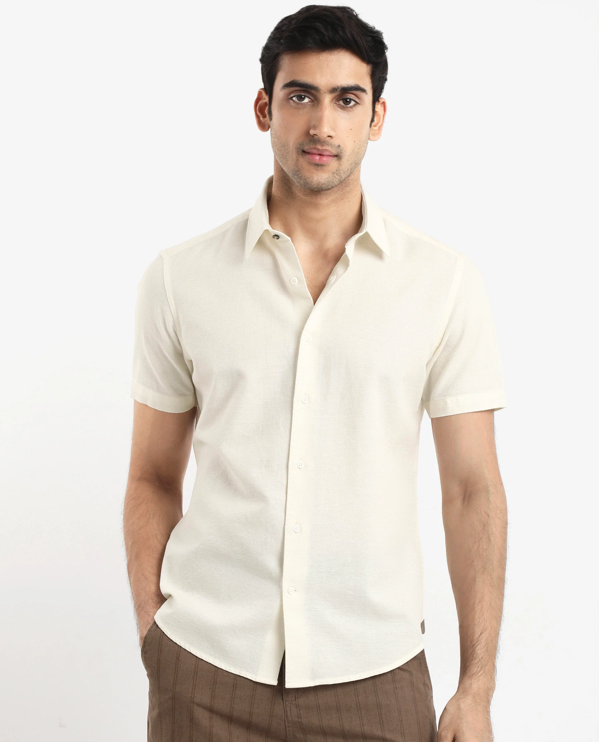 Rare Rabbit Men's Matto-1 White Cotton Striped Print Boxy Fit Half Sleeve Collared Shirt - Image 4