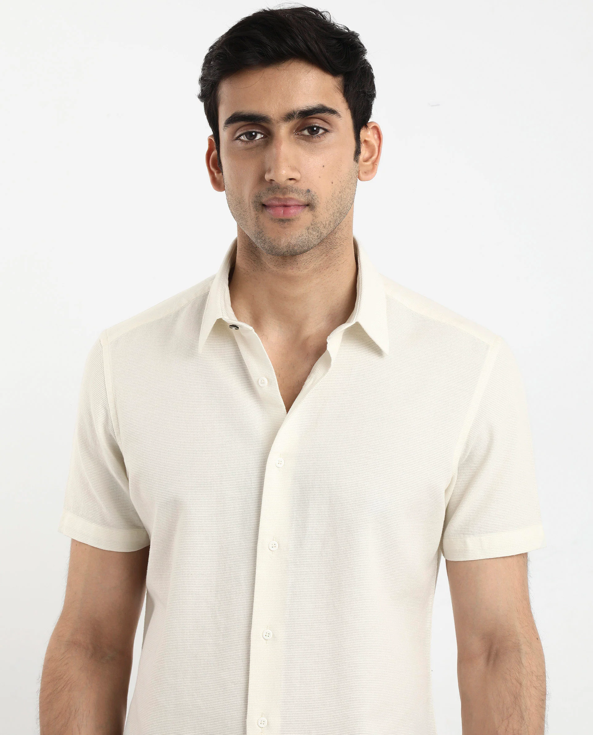 Rare Rabbit Men's Matto-1 White Cotton Striped Print Boxy Fit Half Sleeve Collared Shirt - Image 5