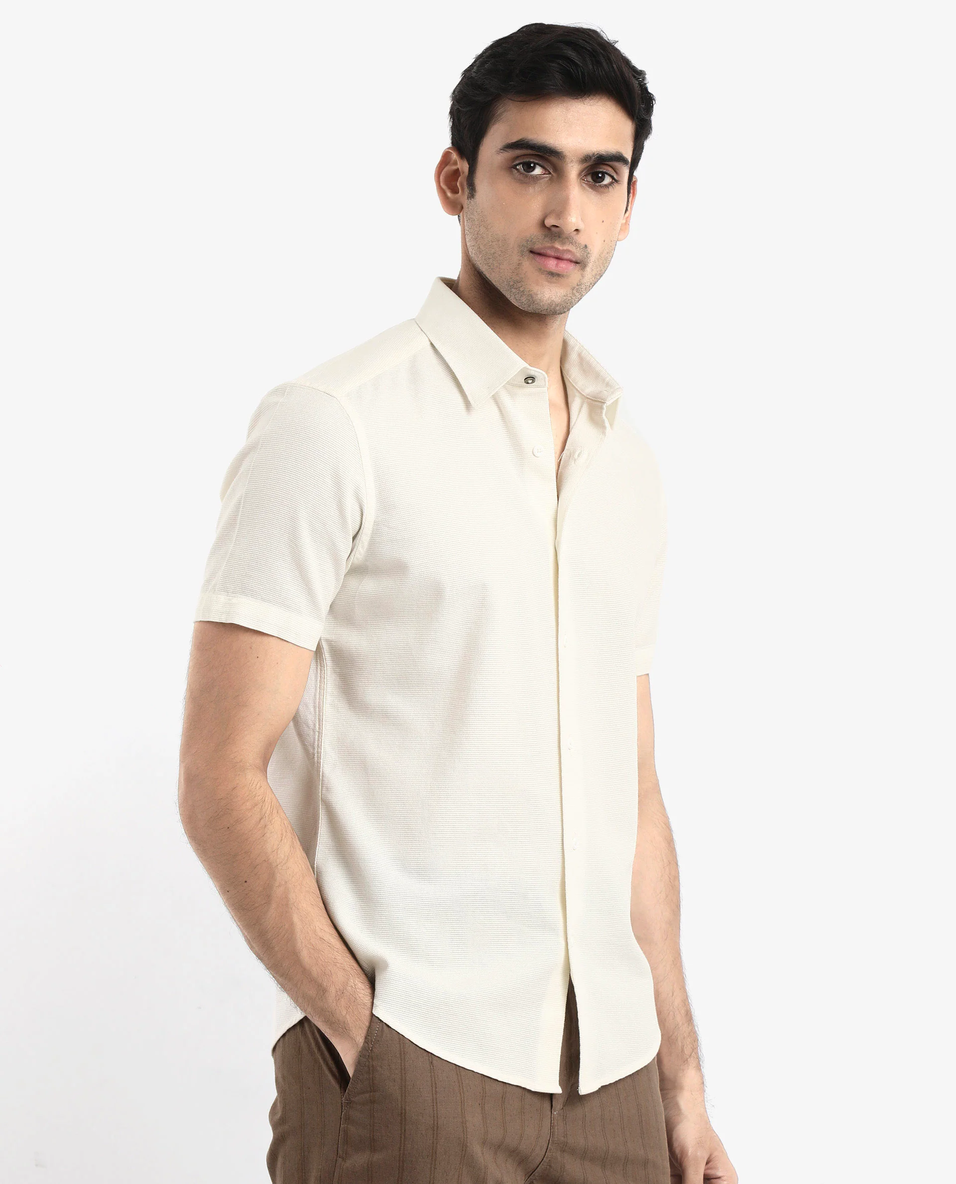 Rare Rabbit Men's Matto-1 White Cotton Striped Print Boxy Fit Half Sleeve Collared Shirt - Image 6