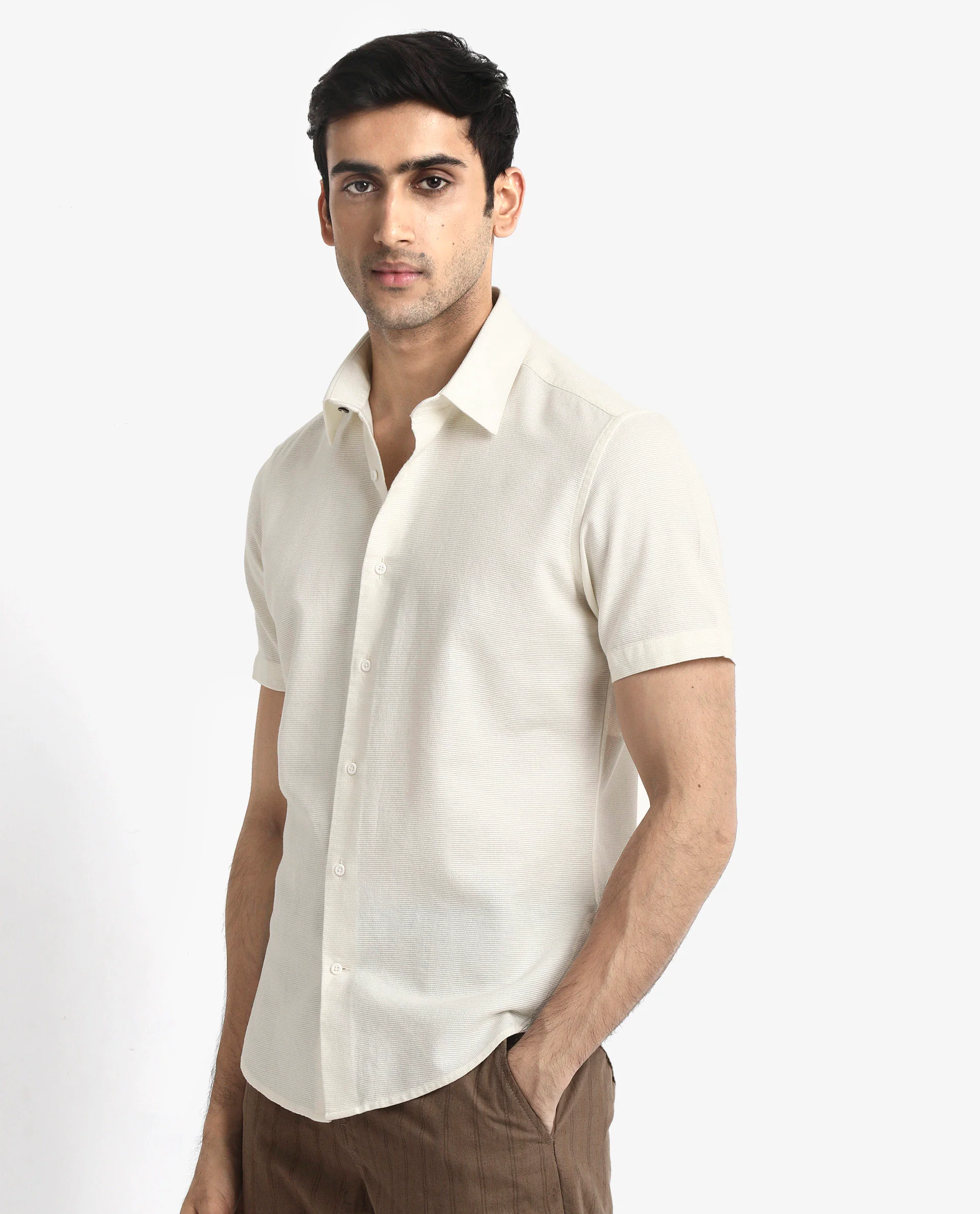 Rare Rabbit Men's Matto-1 White Cotton Striped Print Boxy Fit Half Sleeve Collared Shirt - Image 8