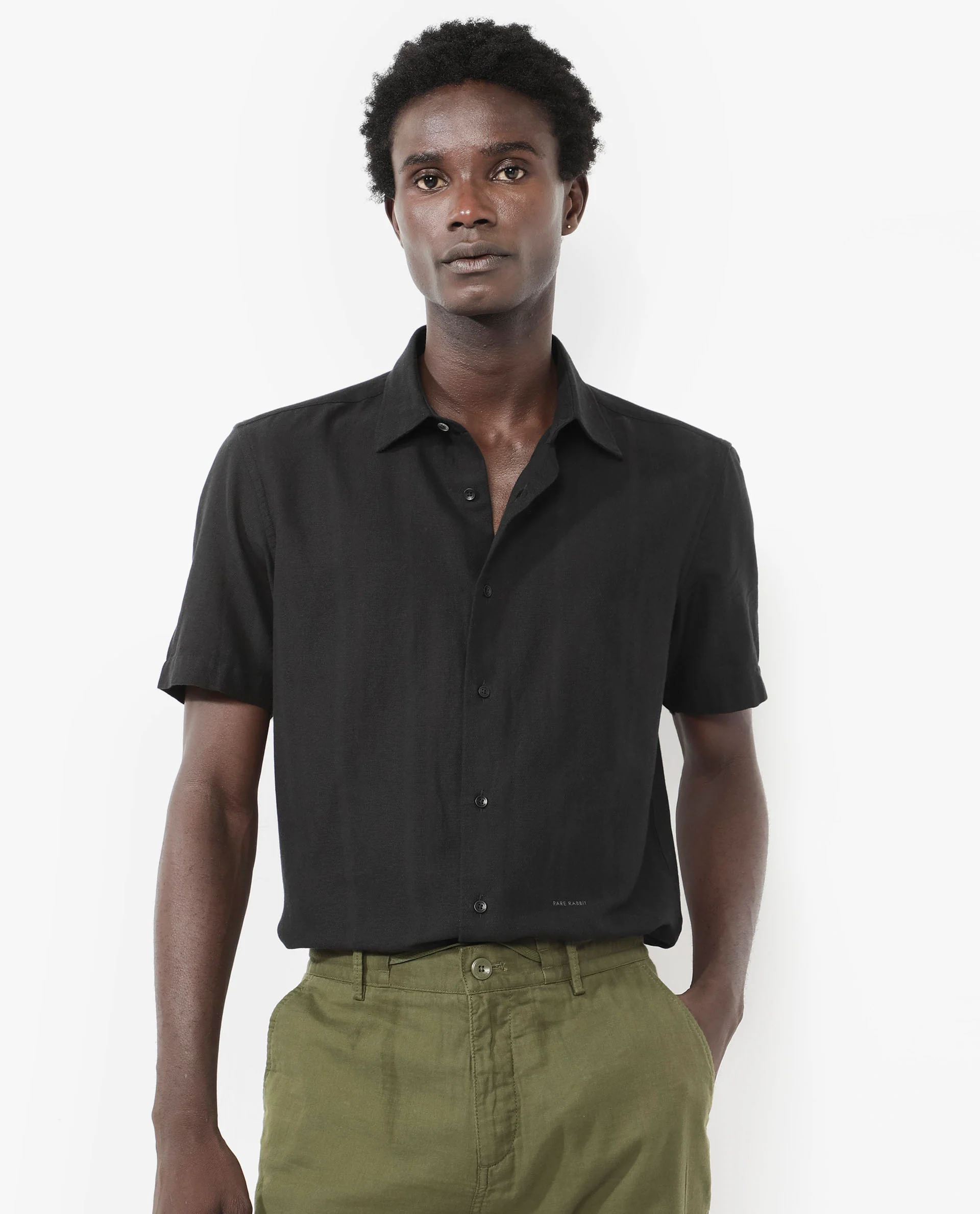 Rare Rabbit Men's Matto Black Cotton Striped Print Regular Fit Half Sleeve Collared Shirt - Image 4