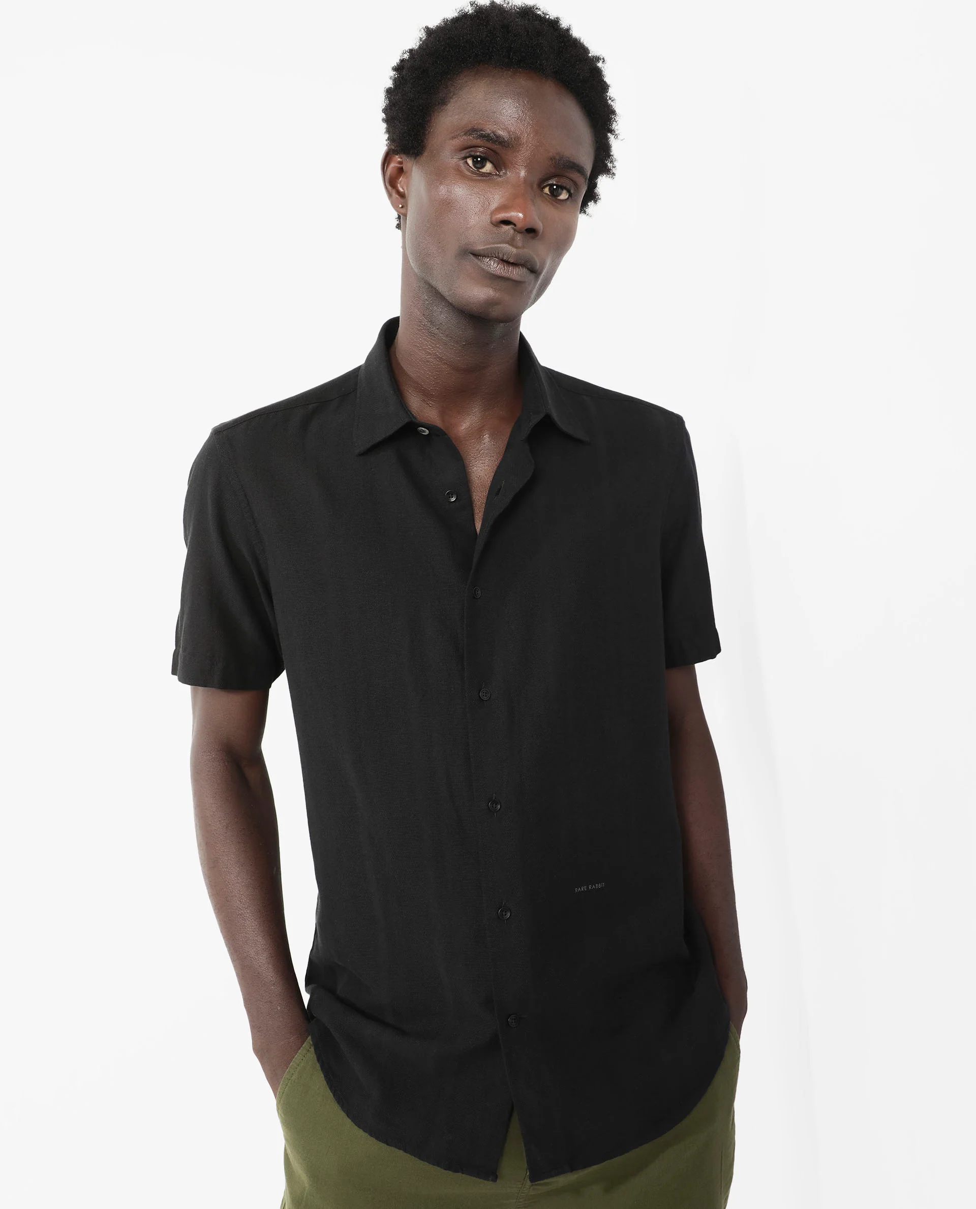 Rare Rabbit Men's Matto Black Cotton Striped Print Regular Fit Half Sleeve Collared Shirt - Image 5