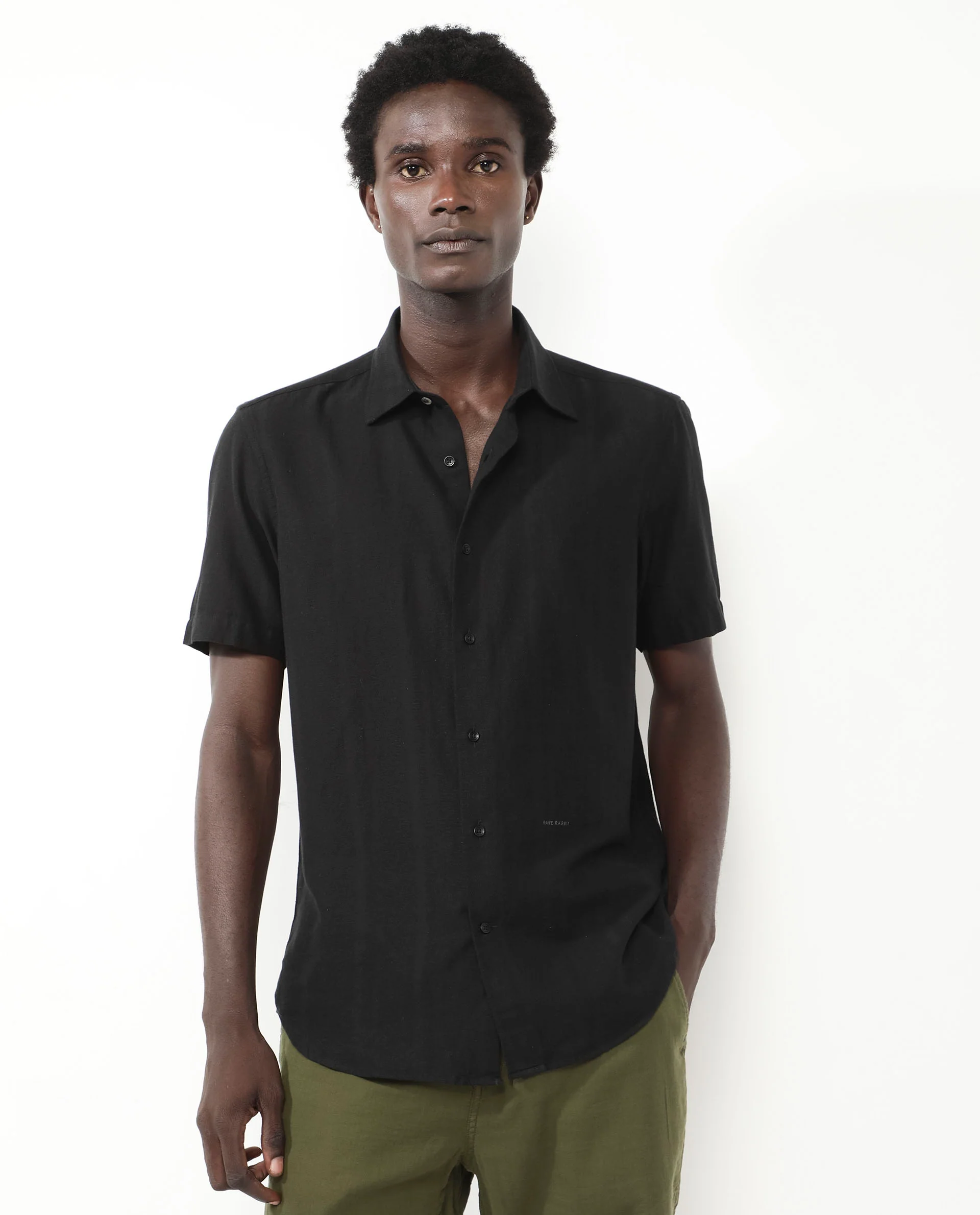 Rare Rabbit Men's Matto Black Cotton Striped Print Regular Fit Half Sleeve Collared Shirt - Image 7