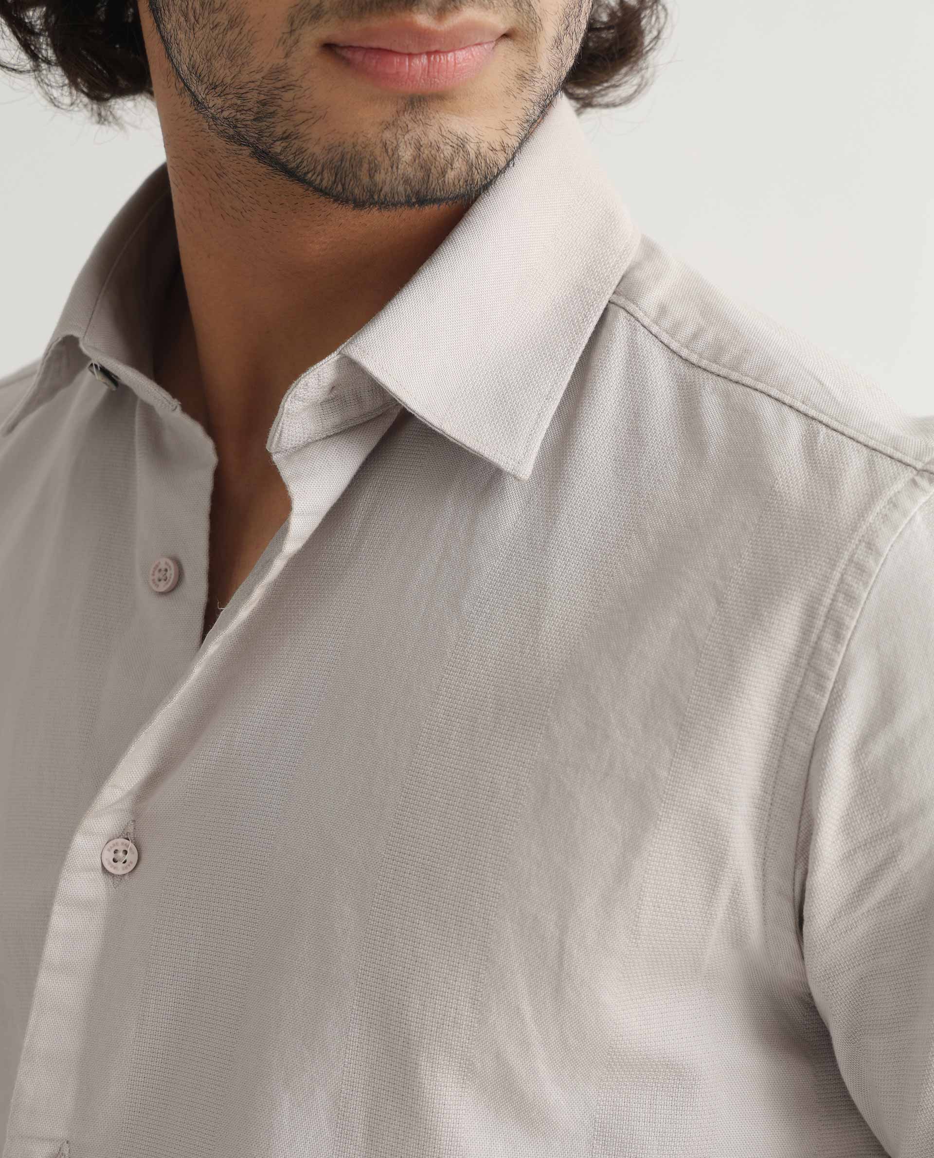 Rare Rabbit Men's Matto Grey Cotton Striped Print Regular Fit Half Sleeve Collared Shirt - Image 3