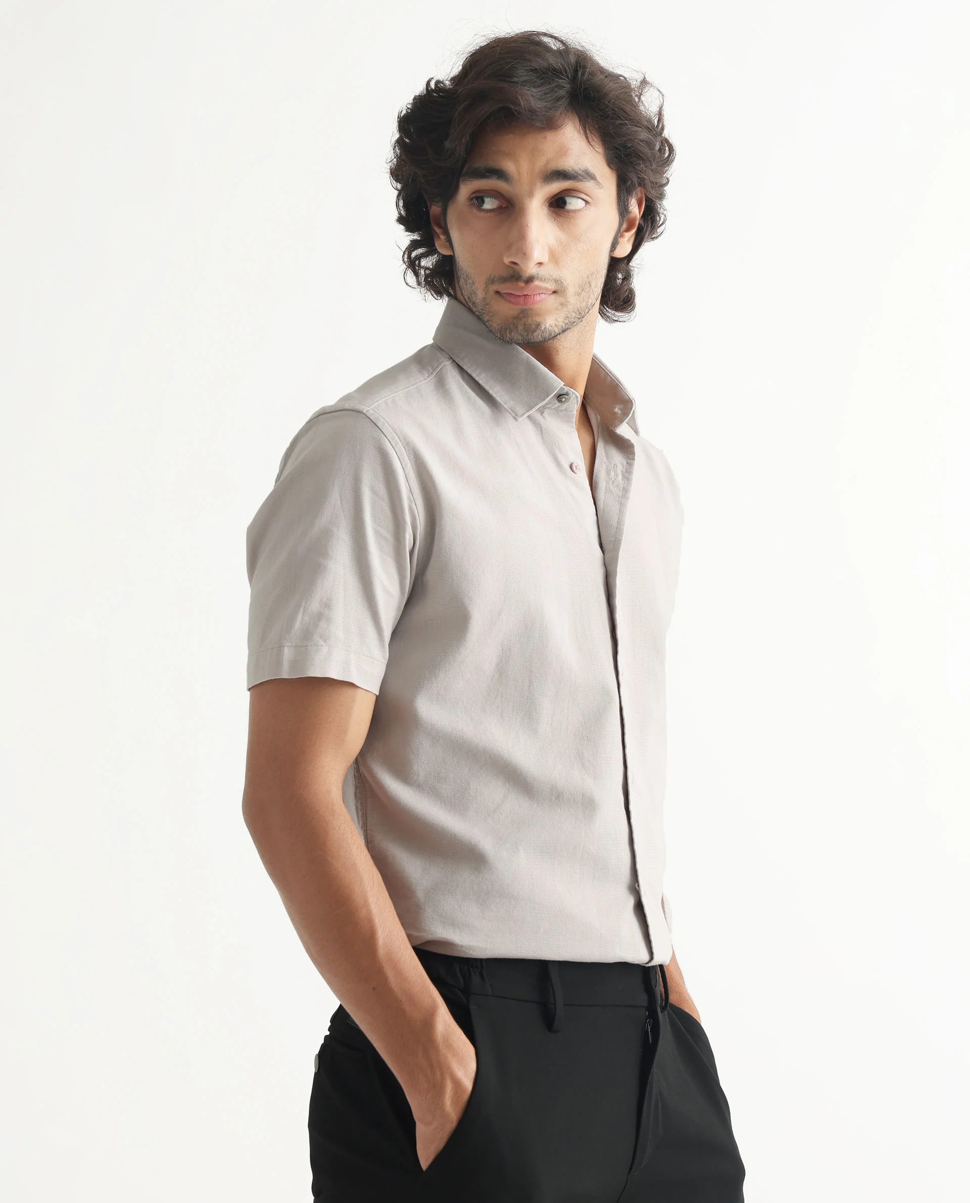 Rare Rabbit Men's Matto Grey Cotton Striped Print Regular Fit Half Sleeve Collared Shirt - Image 5