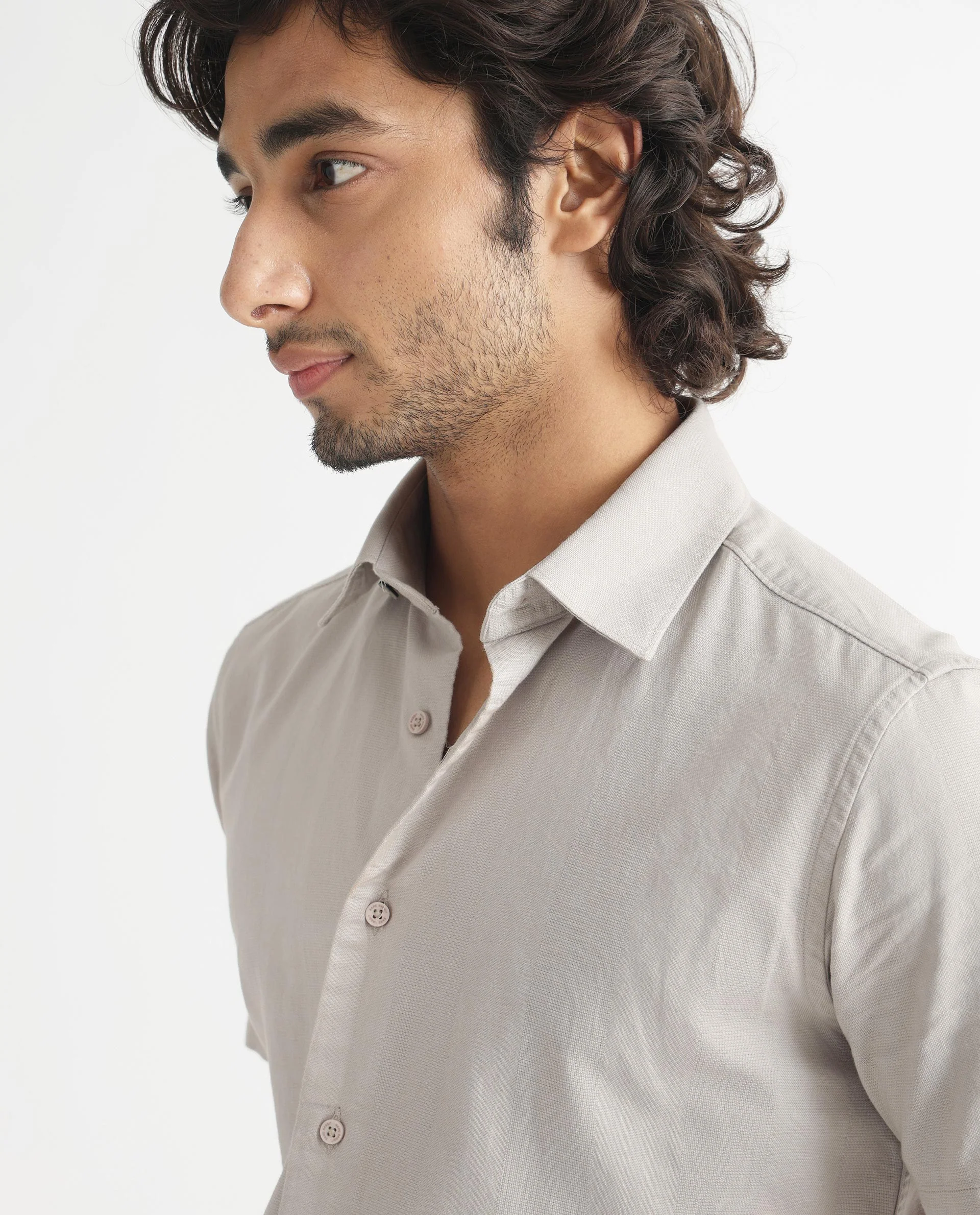 Rare Rabbit Men's Matto Grey Cotton Striped Print Regular Fit Half Sleeve Collared Shirt - Image 6