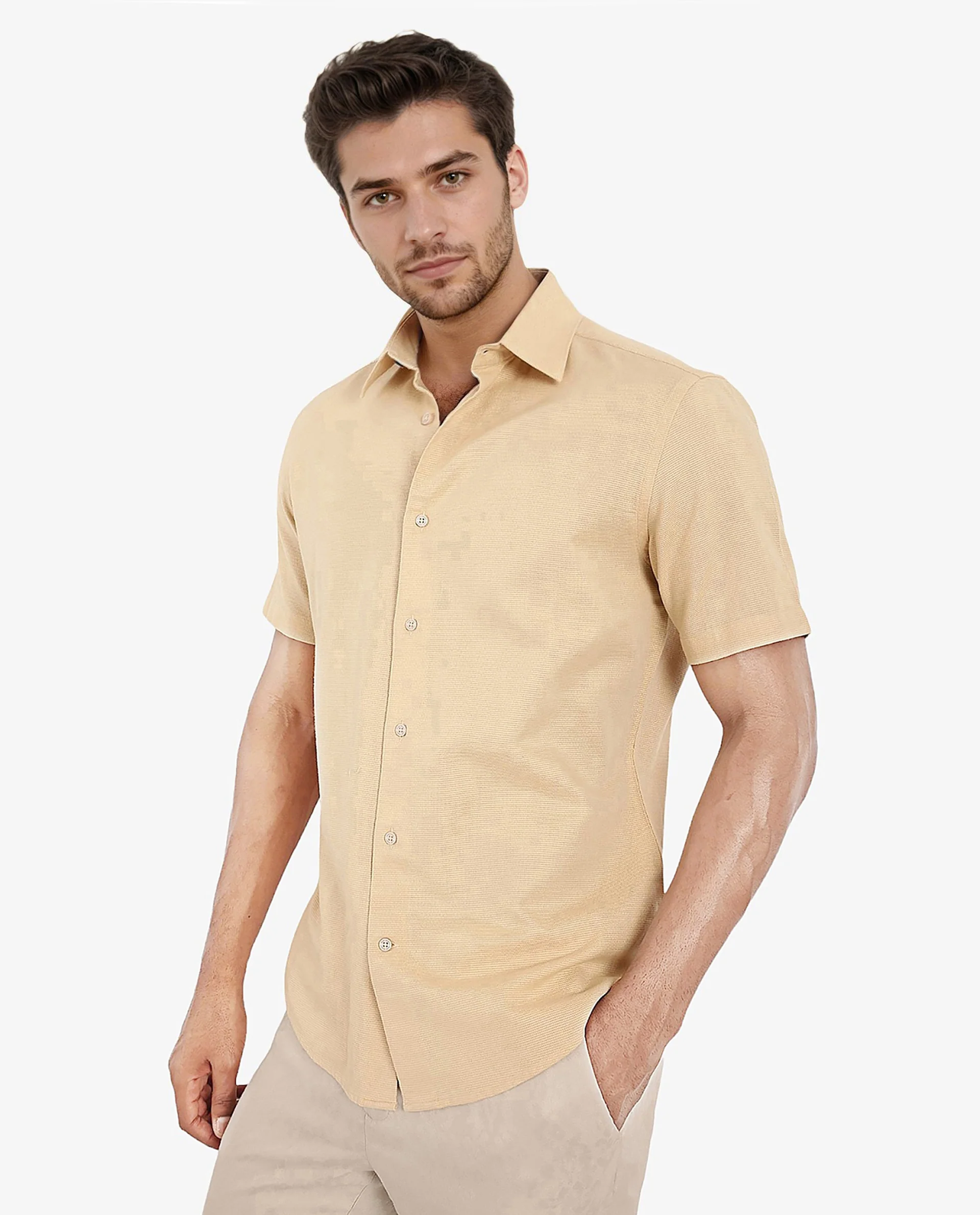 Rare Rabbit Men's Matto Light Yellow Cotton Striped Print Regular Fit Half Sleeve Collared Shirt - Image 5