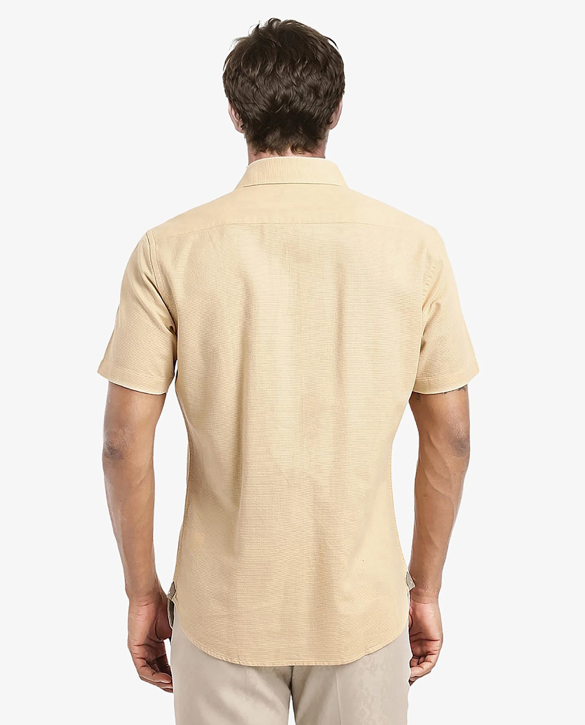 Rare Rabbit Men's Matto Light Yellow Cotton Striped Print Regular Fit Half Sleeve Collared Shirt - Image 6