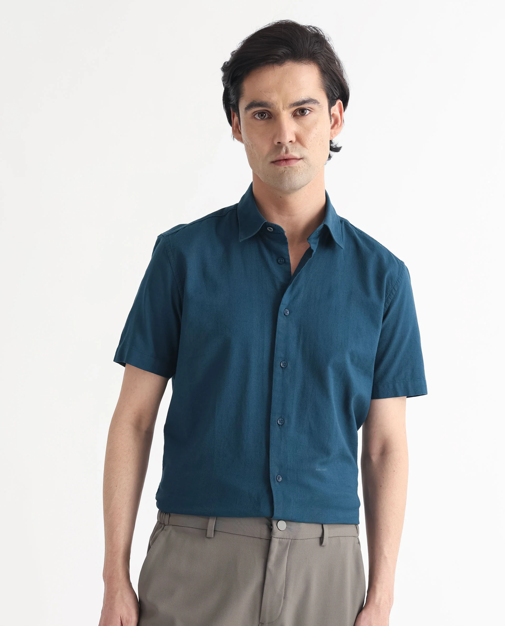 Rare Rabbit Men's Matto Petrol Cotton Striped Print Regular Fit Half Sleeve Collared Shirt - Image 7