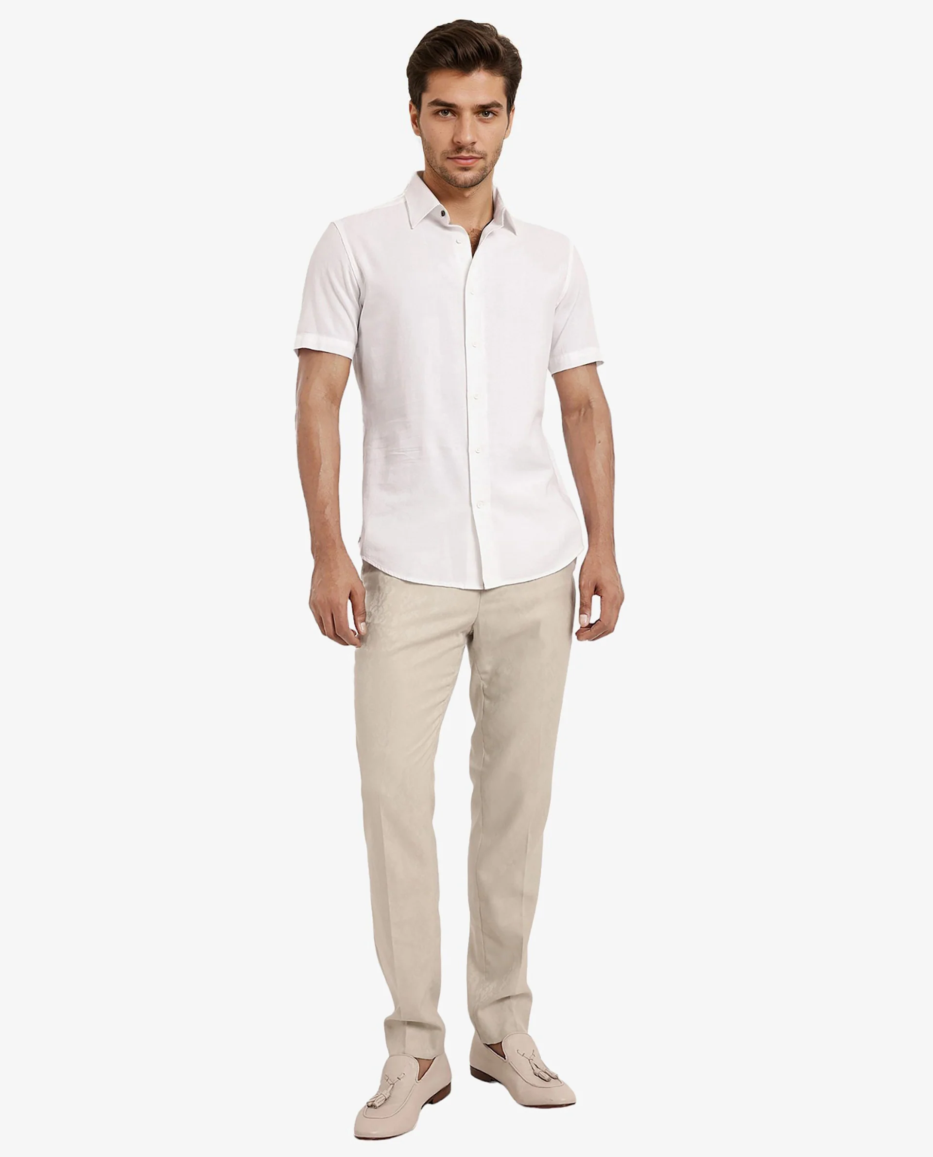 Rare Rabbit Men's Matto White Cotton Striped Print Regular Fit Half Sleeve Collared Shirt - Image 2