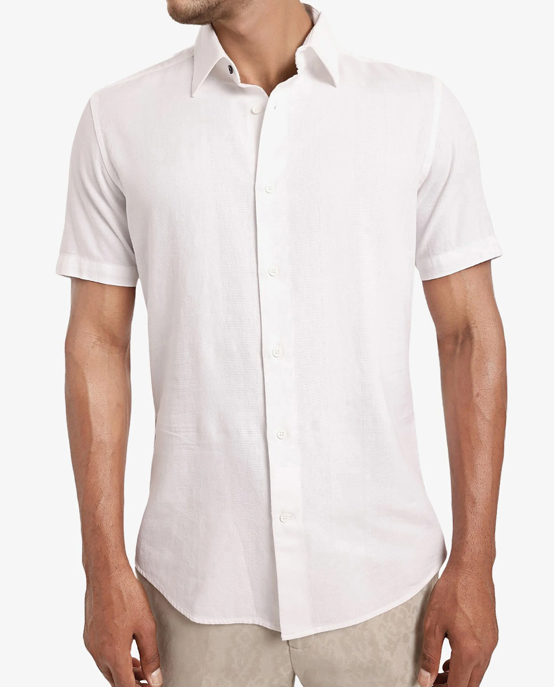 Rare Rabbit Men's Matto White Cotton Striped Print Regular Fit Half Sleeve Collared Shirt - Image 3