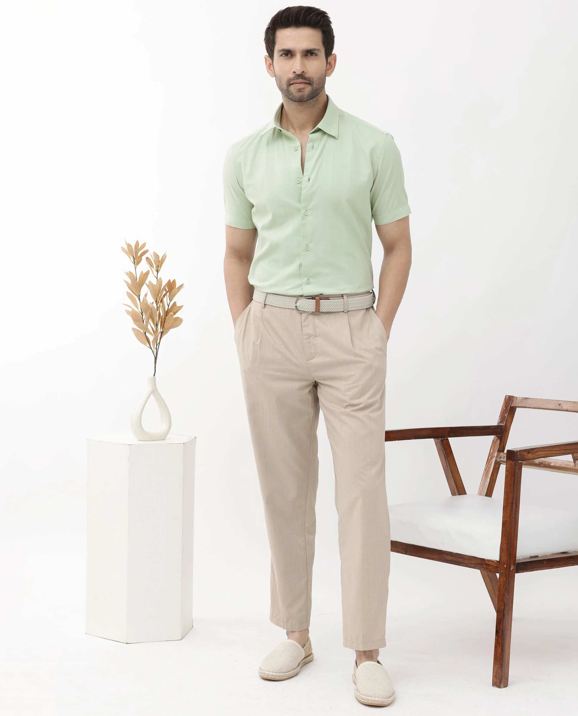 Rare Rabbit Men's Mattoo Duksy Green Cotton Striped Print Boxy Fit Half Sleeve Collared Shirt - Image 2