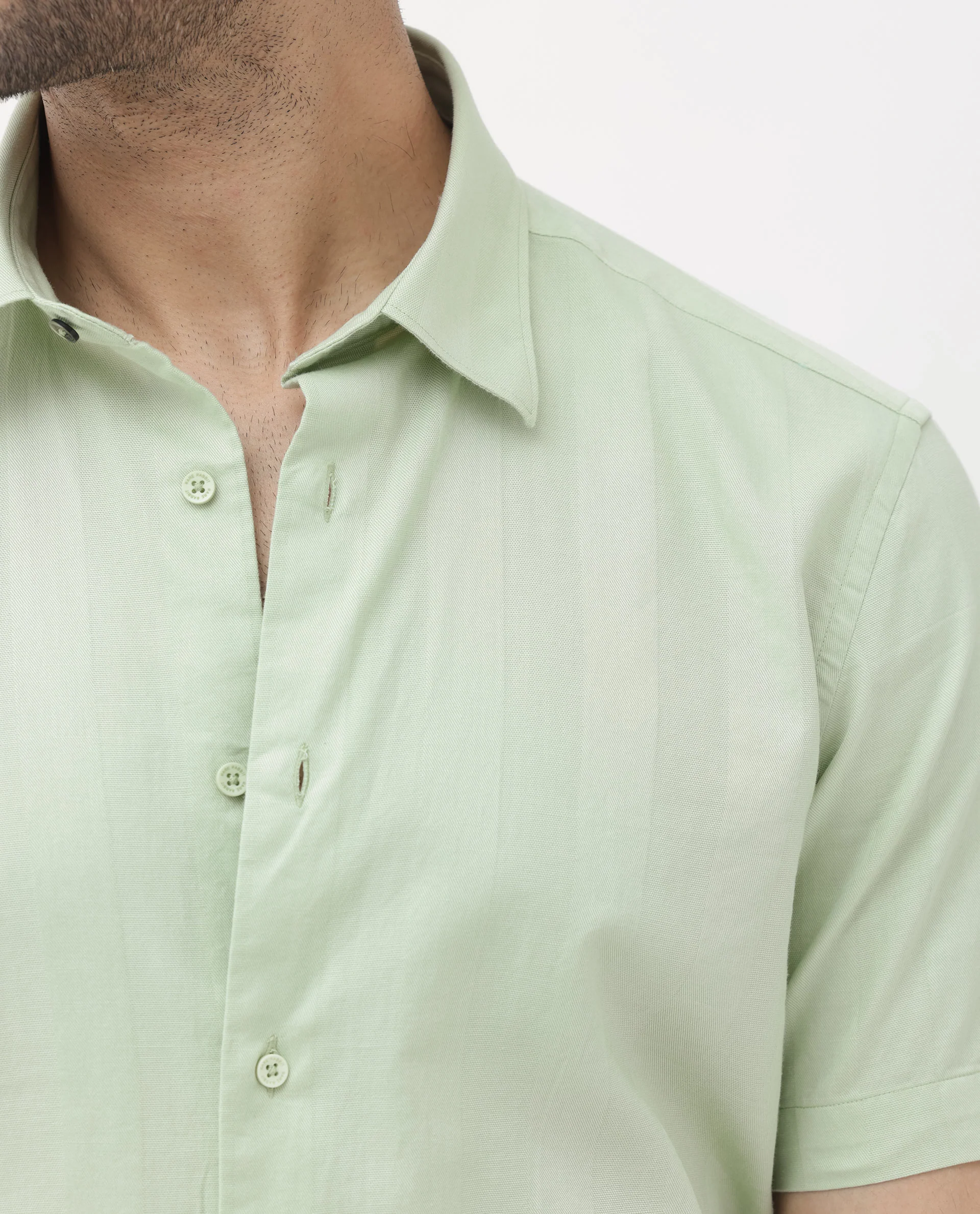 Rare Rabbit Men's Mattoo Duksy Green Cotton Striped Print Boxy Fit Half Sleeve Collared Shirt - Image 5
