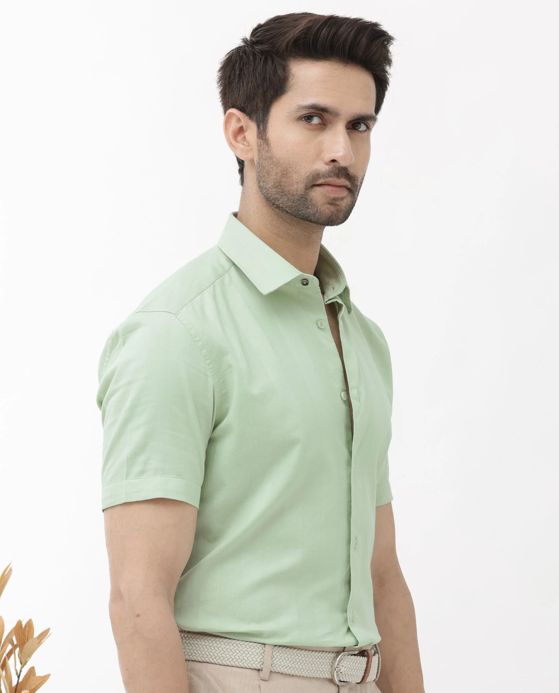 Rare Rabbit Men's Mattoo Duksy Green Cotton Striped Print Boxy Fit Half Sleeve Collared Shirt - Image 7