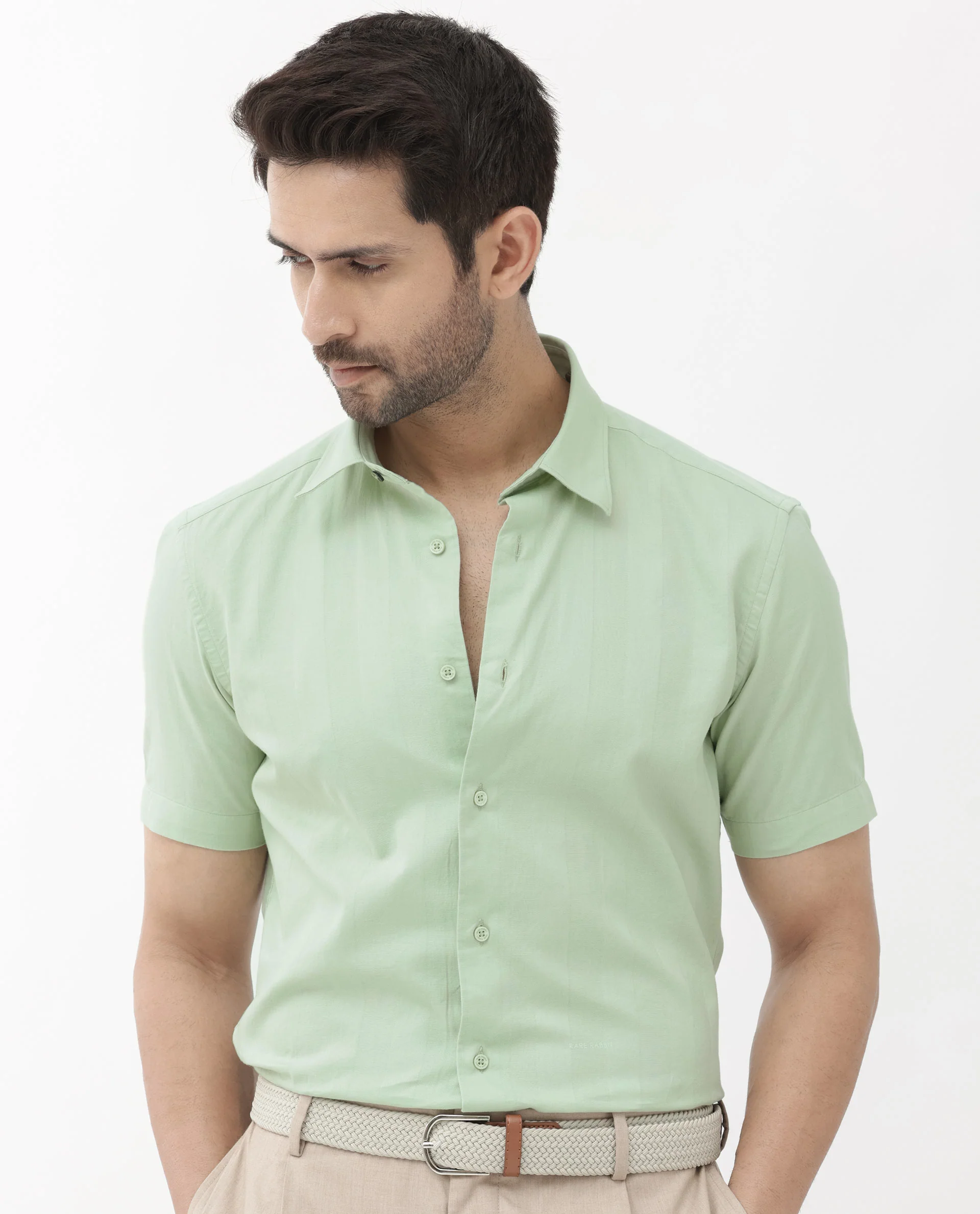 Rare Rabbit Men's Mattoo Duksy Green Cotton Striped Print Boxy Fit Half Sleeve Collared Shirt - Image 8