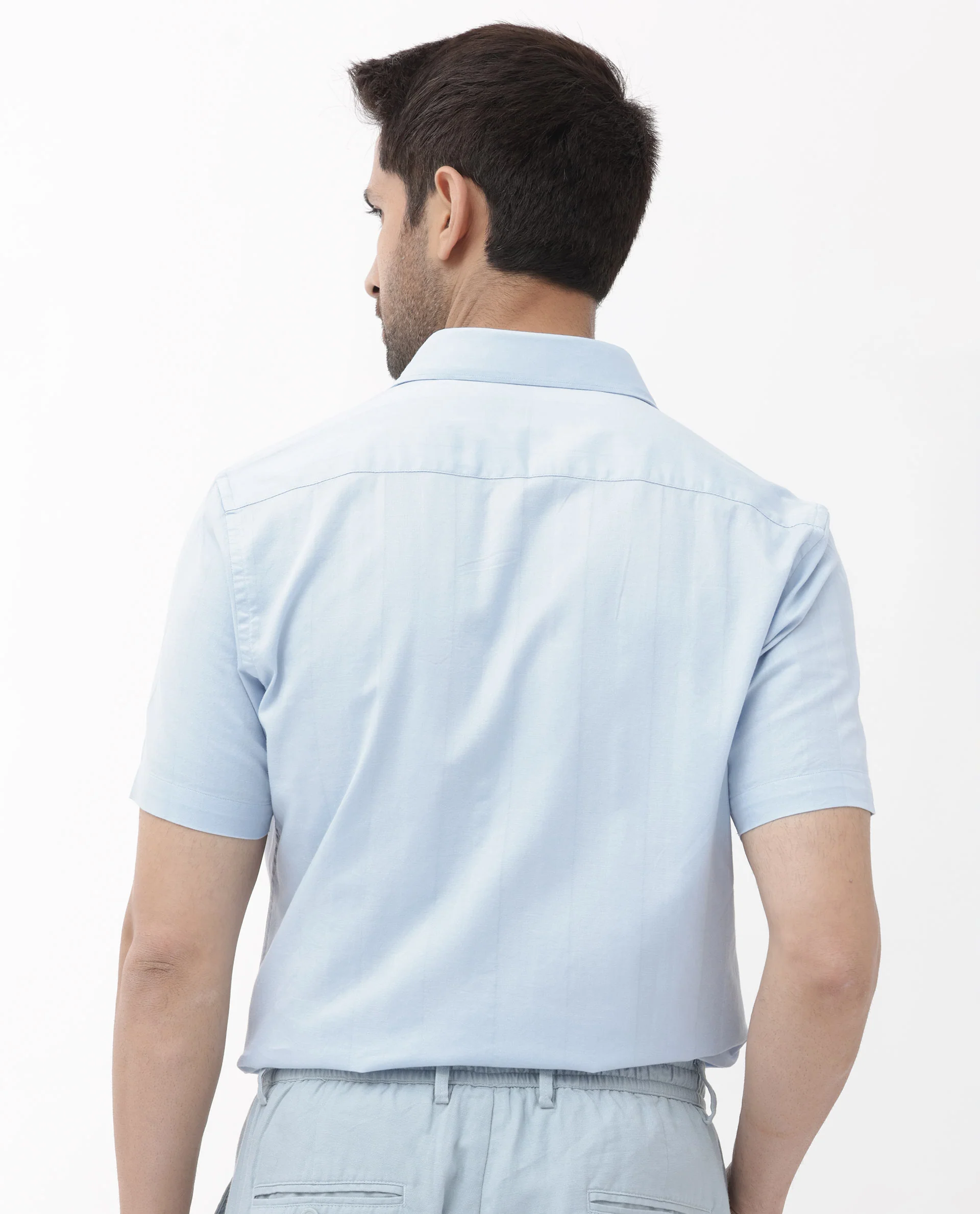 Rare Rabbit Men's Mattoo Light Blue Cotton Striped Print Boxy Fit Half Sleeve Collared Shirt - Image 10