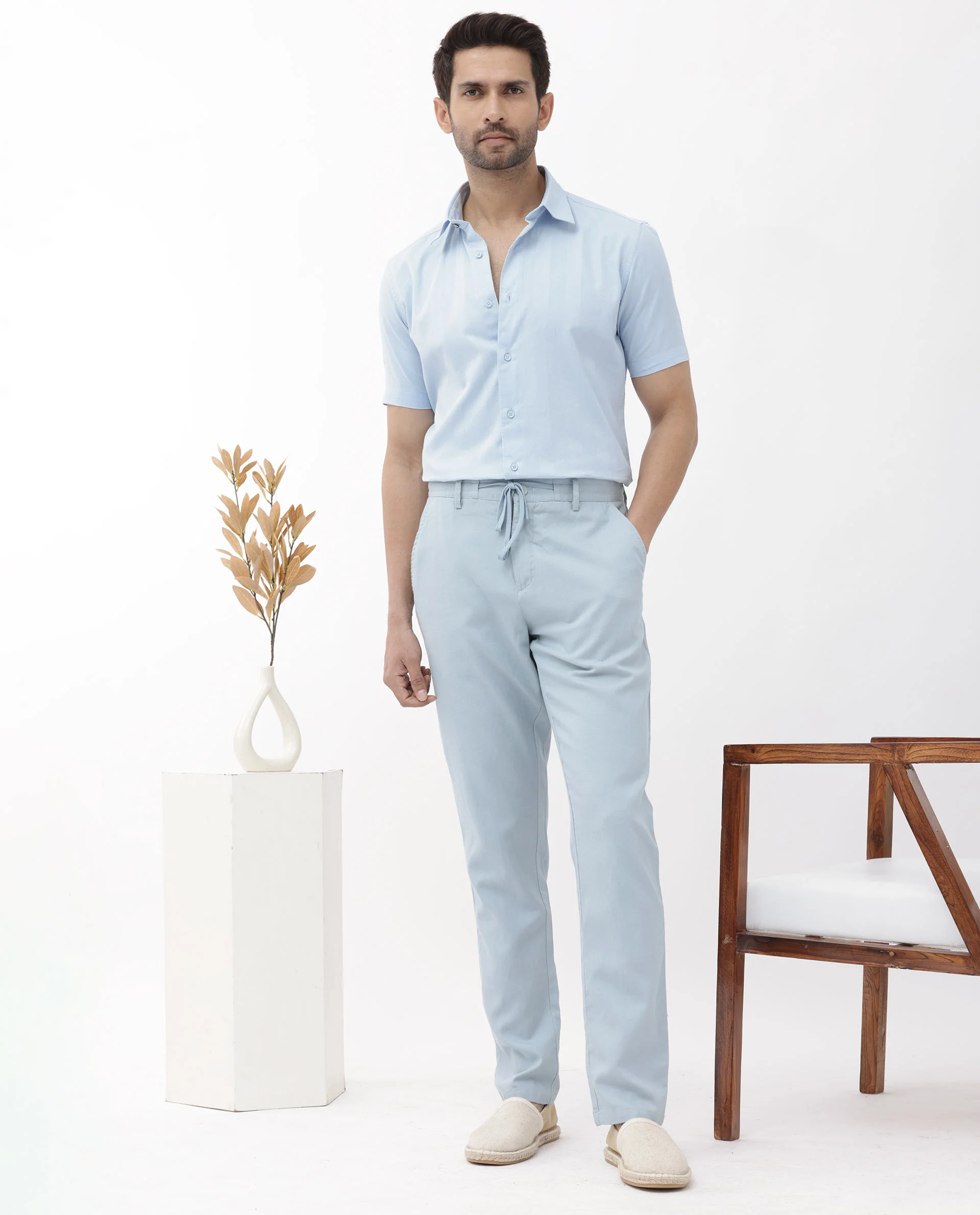 Rare Rabbit Men's Mattoo Light Blue Cotton Striped Print Boxy Fit Half Sleeve Collared Shirt - Image 2