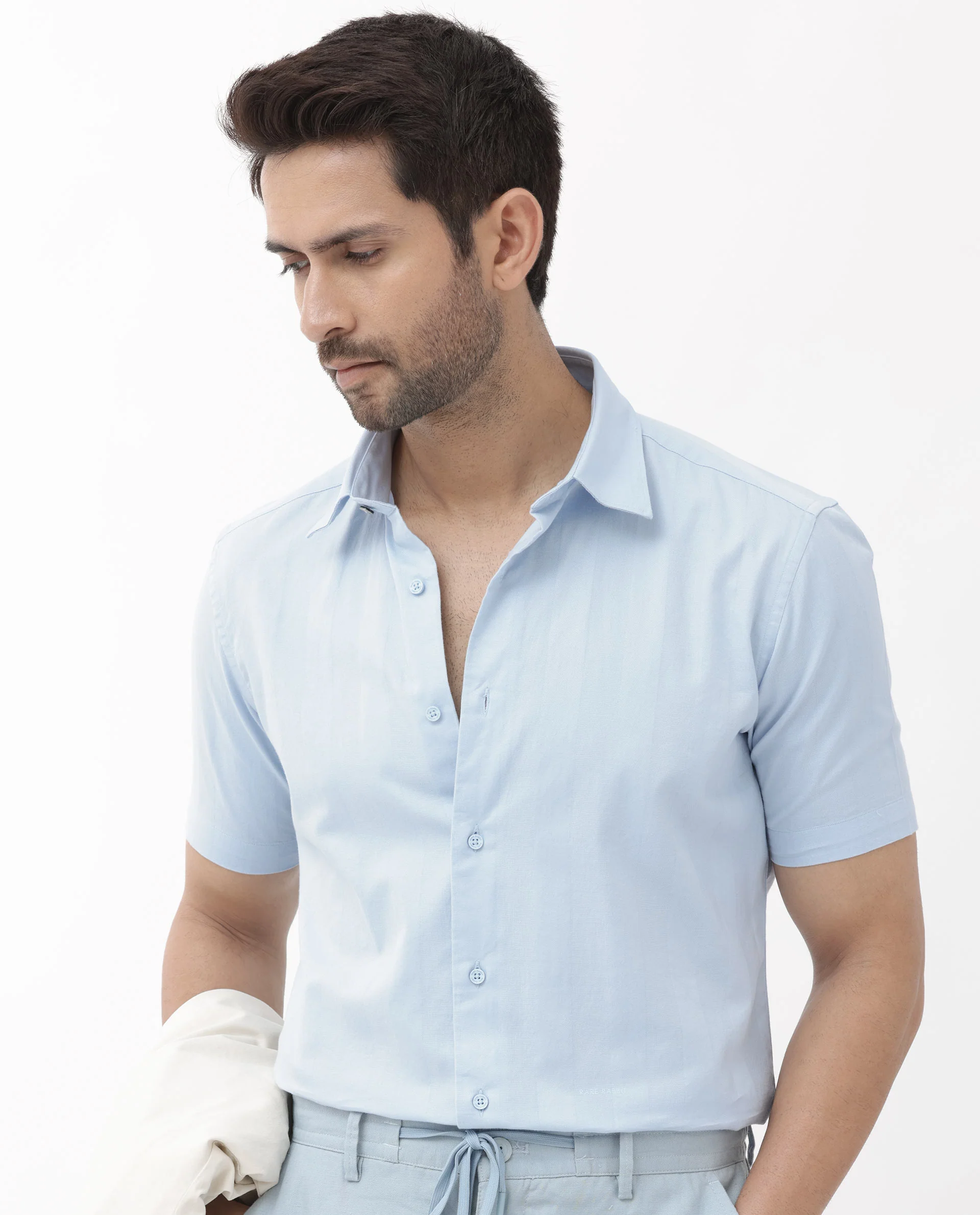 Rare Rabbit Men's Mattoo Light Blue Cotton Striped Print Boxy Fit Half Sleeve Collared Shirt - Image 5