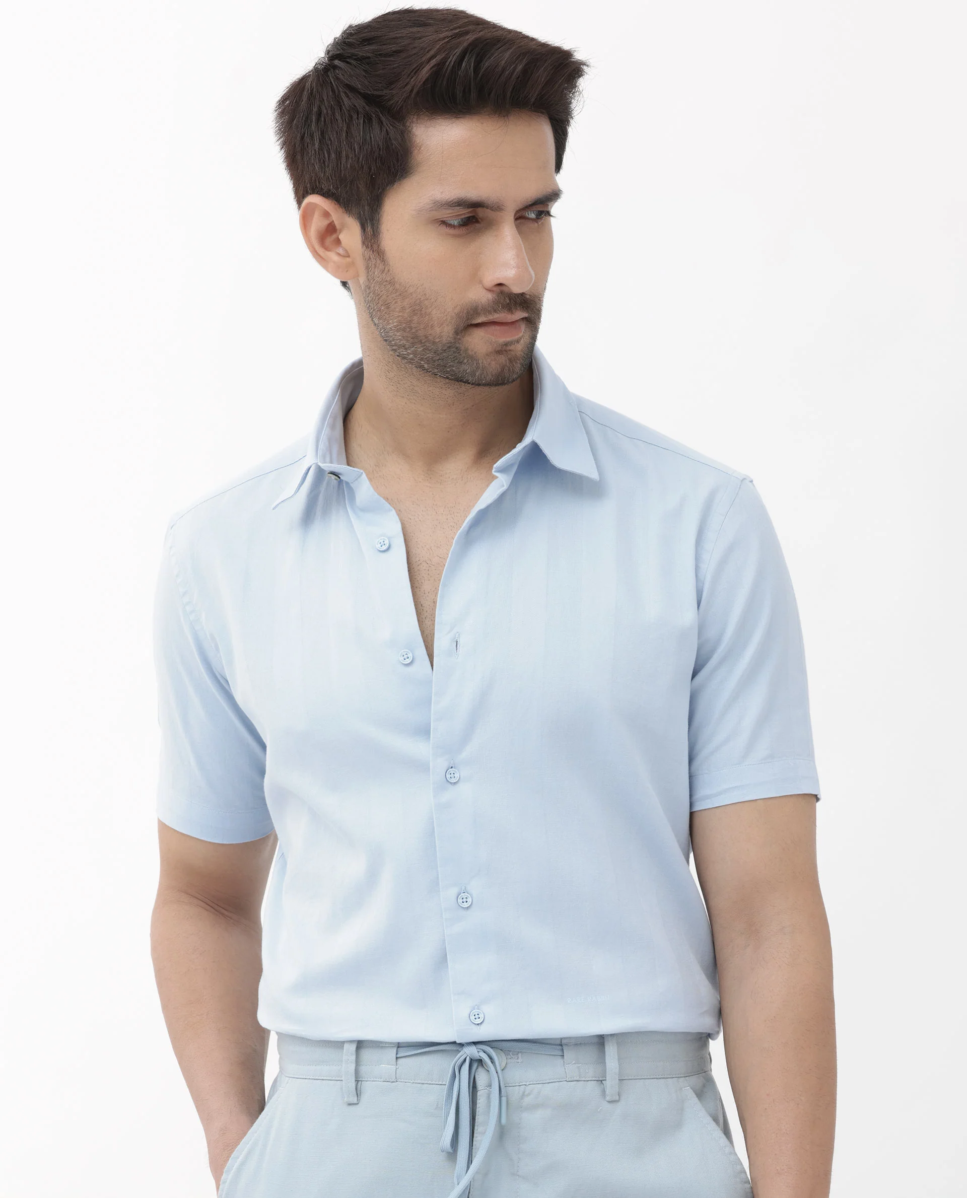 Rare Rabbit Men's Mattoo Light Blue Cotton Striped Print Boxy Fit Half Sleeve Collared Shirt - Image 6