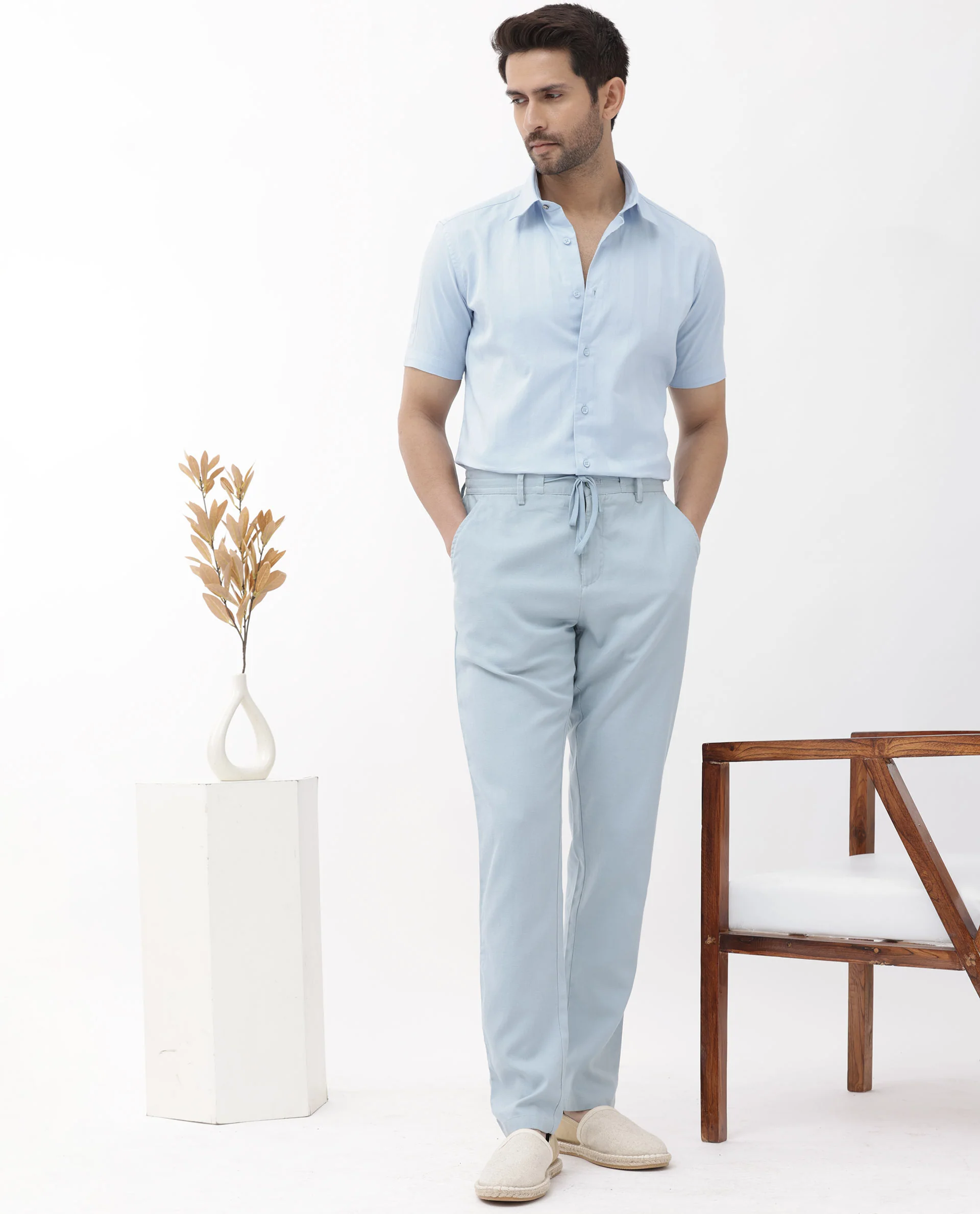 Rare Rabbit Men's Mattoo Light Blue Cotton Striped Print Boxy Fit Half Sleeve Collared Shirt - Image 7