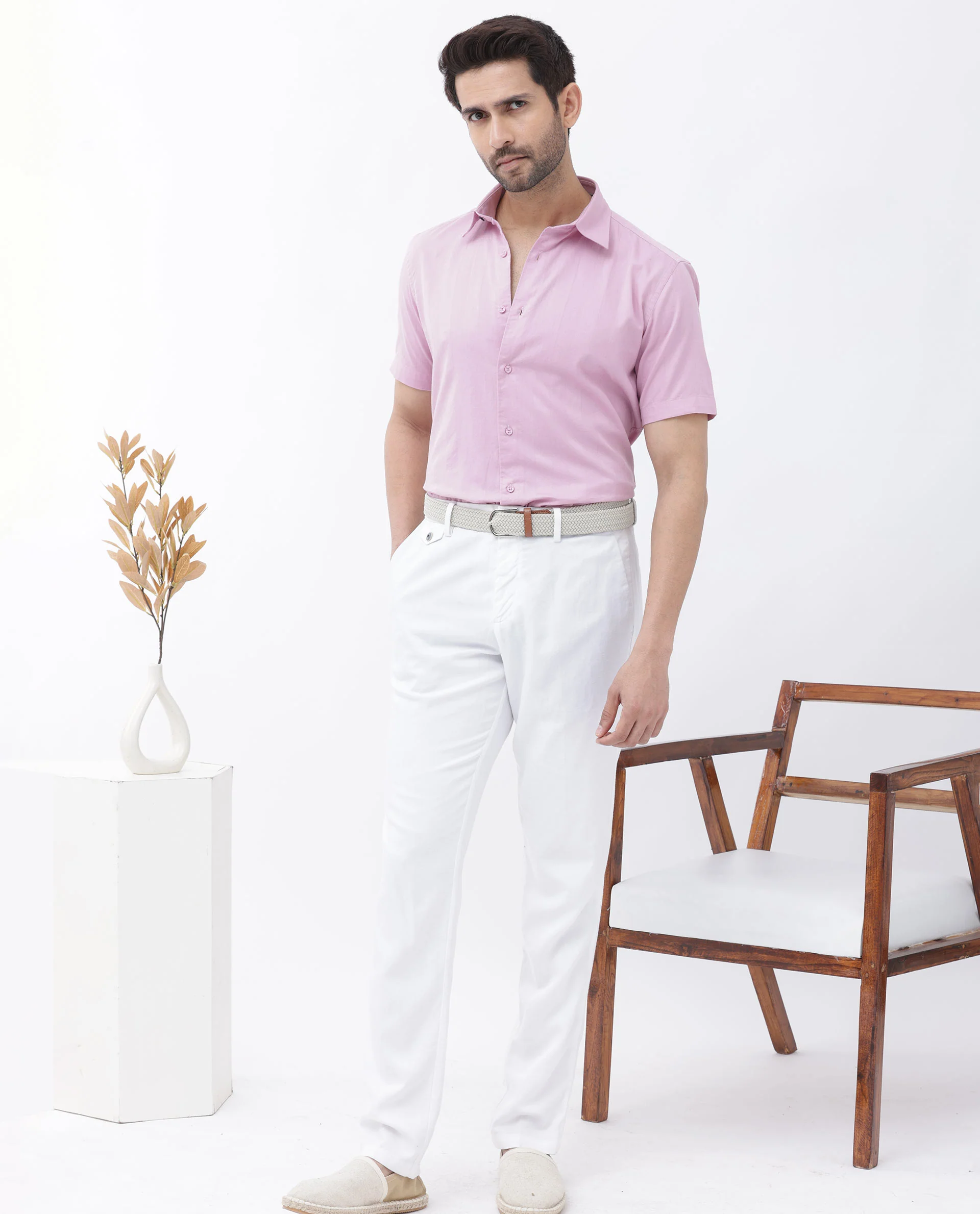 Rare Rabbit Men's Mattoo Pink Cotton Striped Print Boxy Fit Half Sleeve Collared Shirt - Image 2