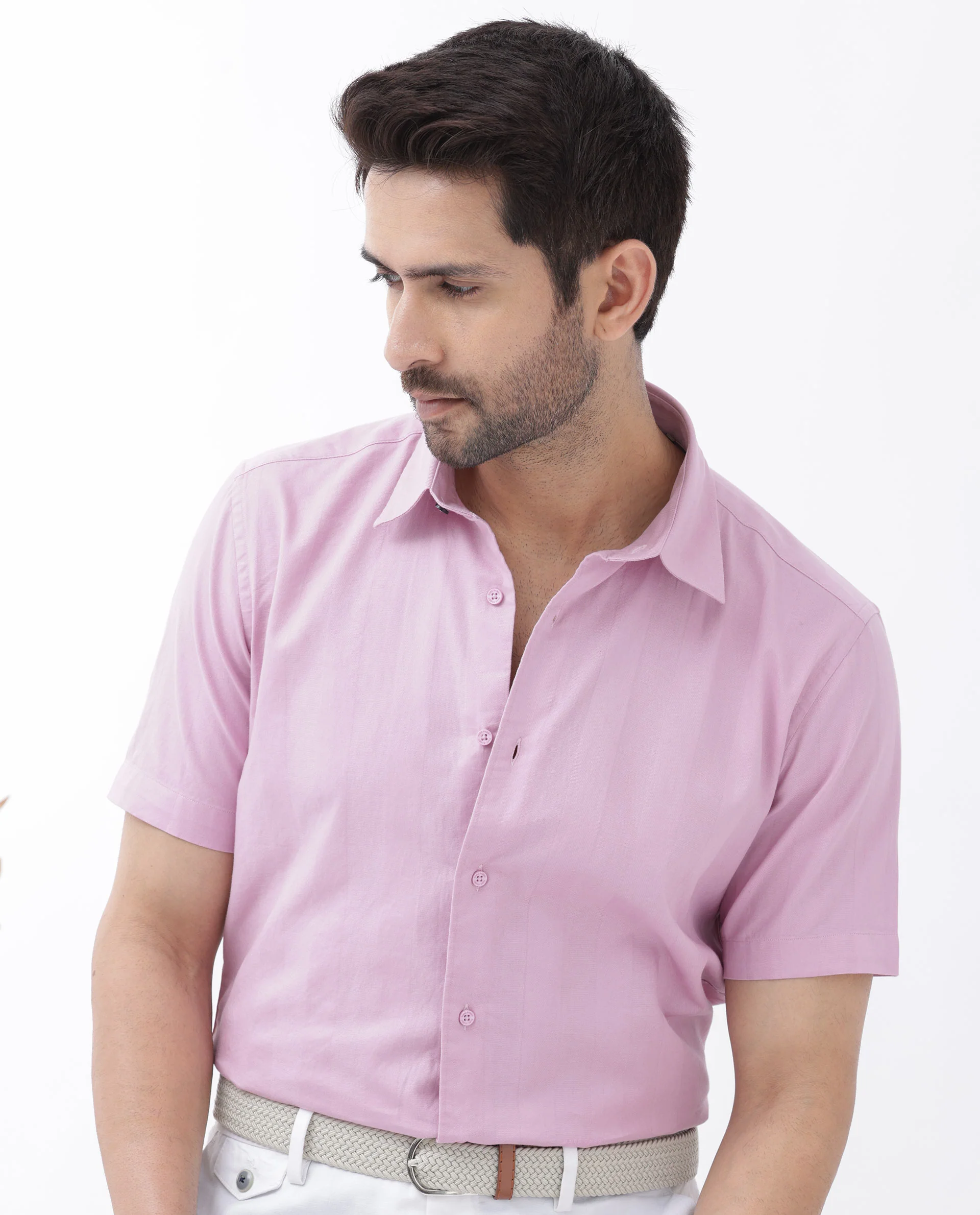 Rare Rabbit Men's Mattoo Pink Cotton Striped Print Boxy Fit Half Sleeve Collared Shirt - Image 3