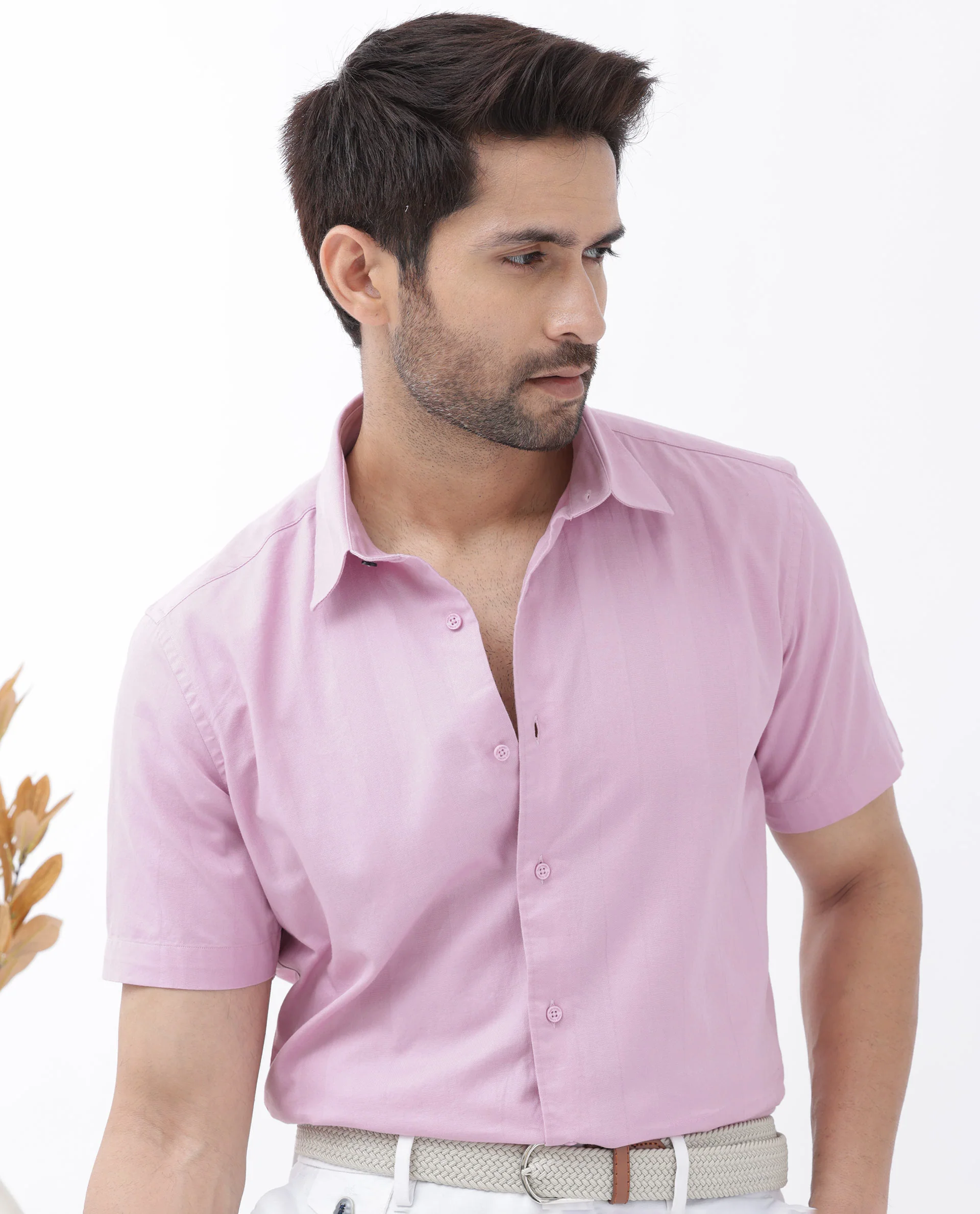 Rare Rabbit Men's Mattoo Pink Cotton Striped Print Boxy Fit Half Sleeve Collared Shirt - Image 4