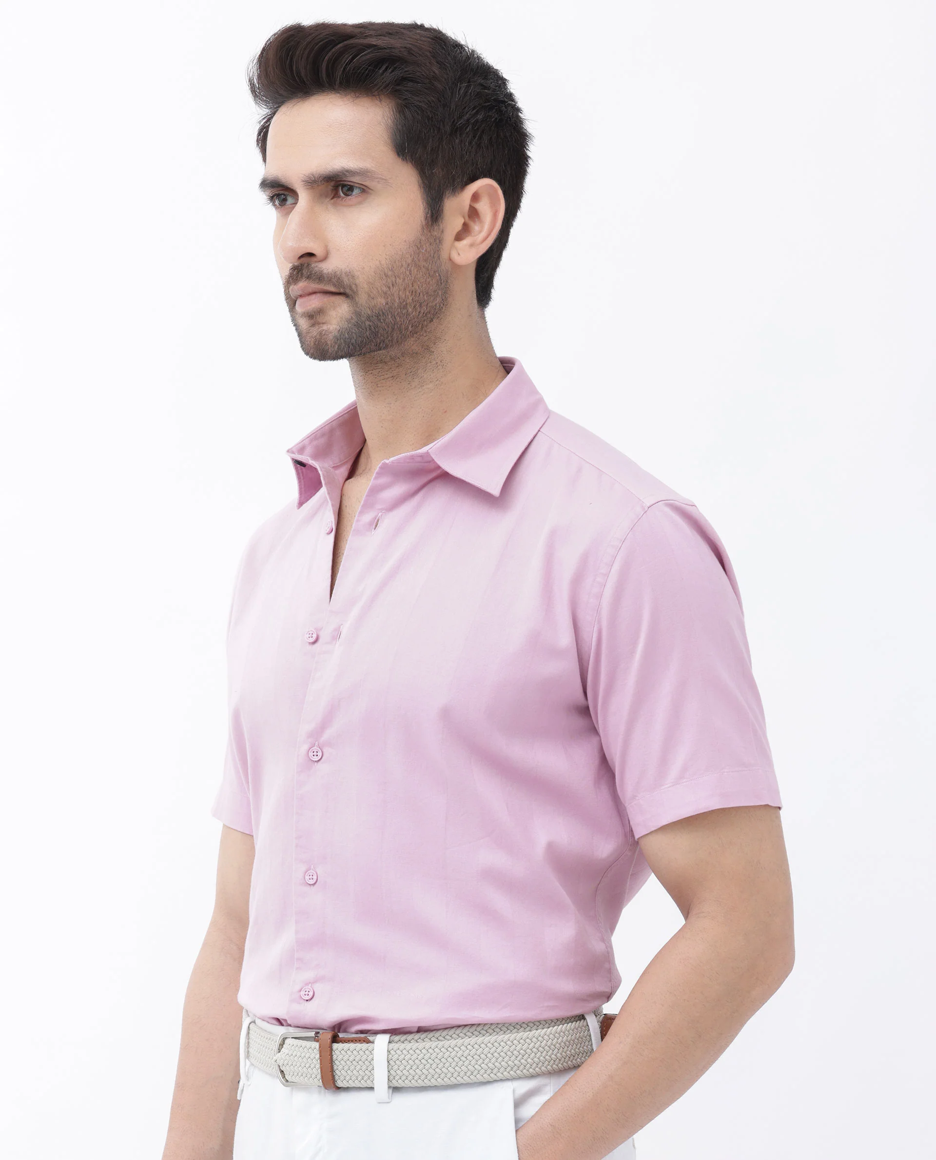 Rare Rabbit Men's Mattoo Pink Cotton Striped Print Boxy Fit Half Sleeve Collared Shirt - Image 7
