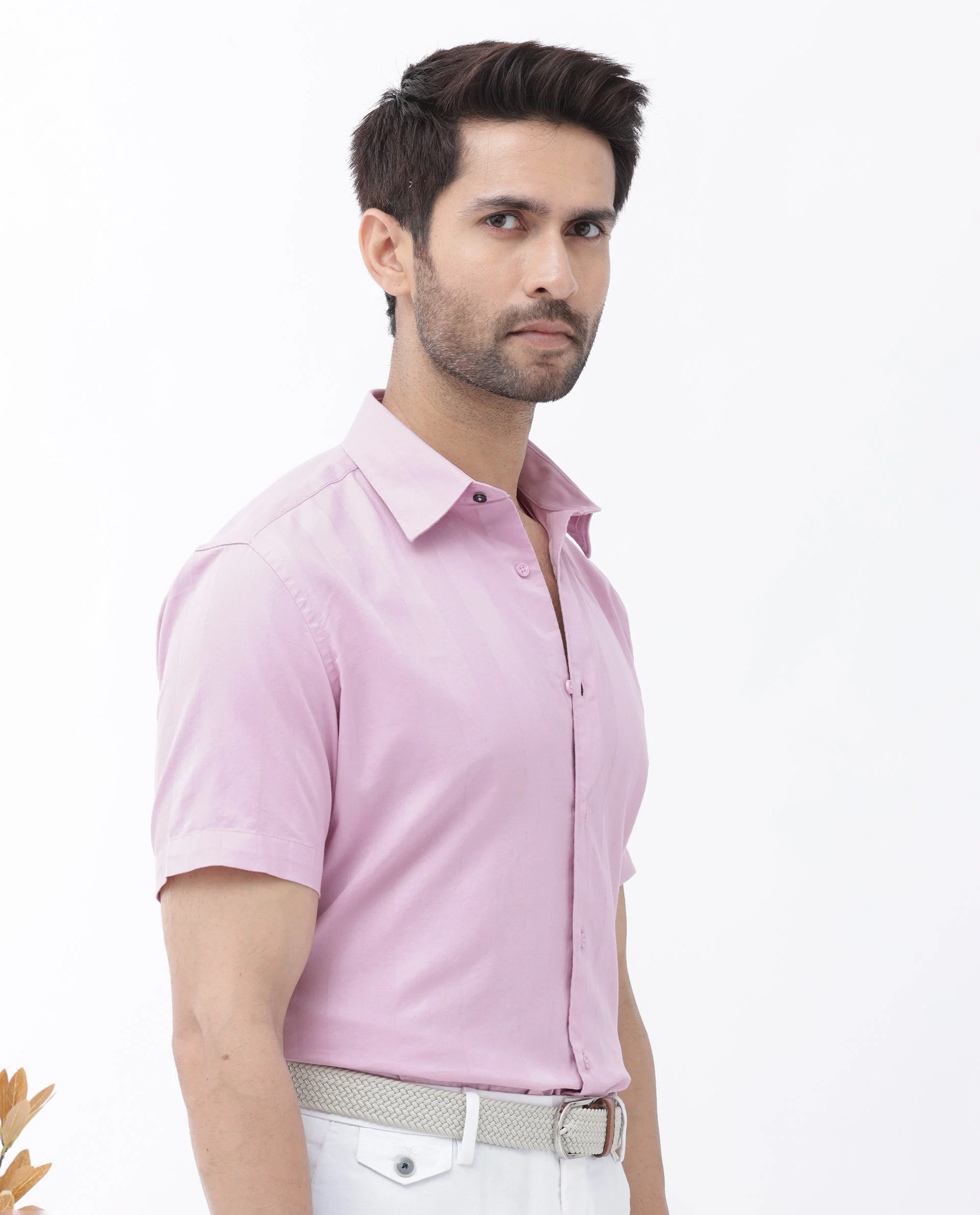 Rare Rabbit Men's Mattoo Pink Cotton Striped Print Boxy Fit Half Sleeve Collared Shirt - Image 8