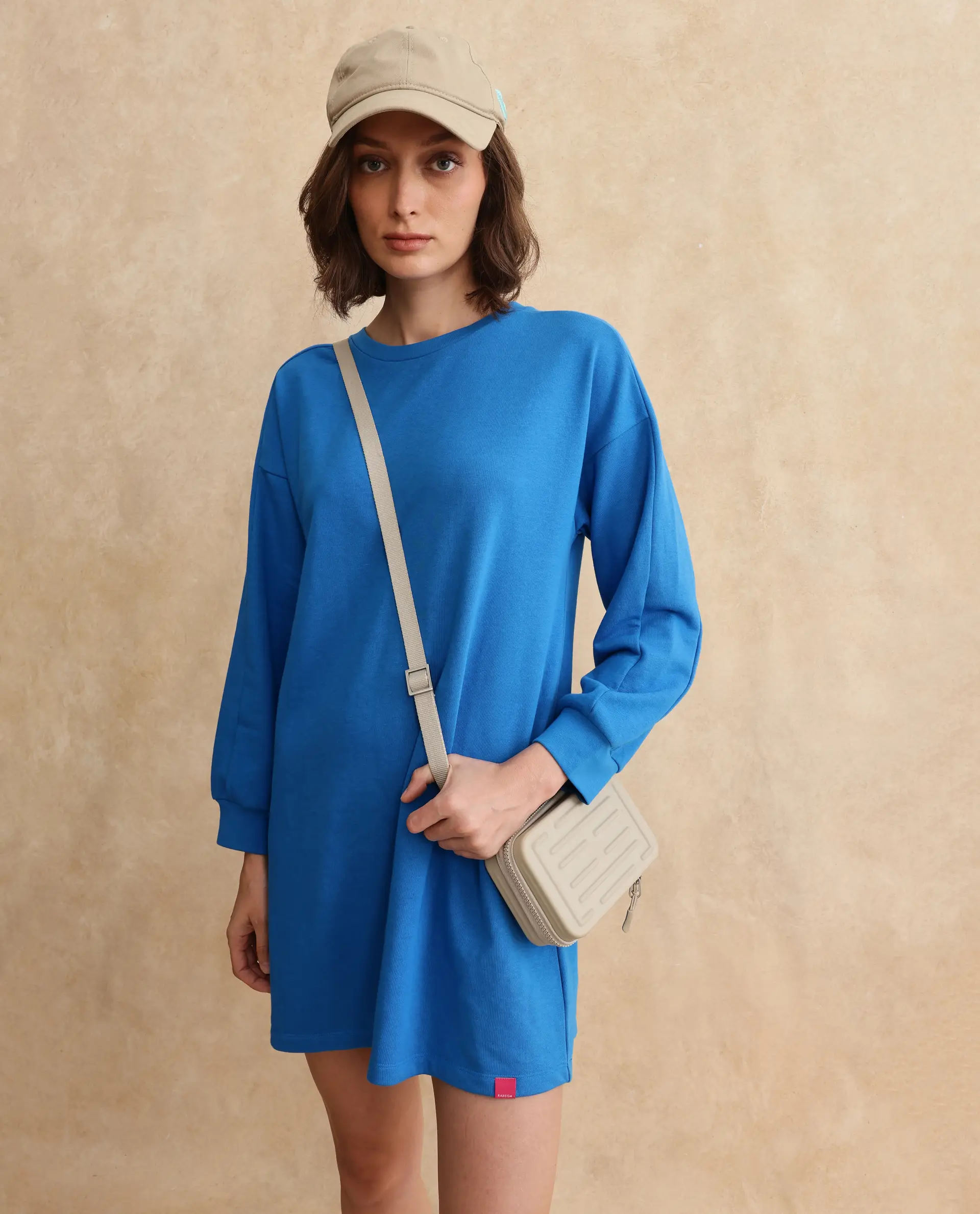 Rareism Women's Mauritz Blue Cotton Blend Crew Neck Plain Knee Length Relaxed Fit Sweatshirt - Image 3